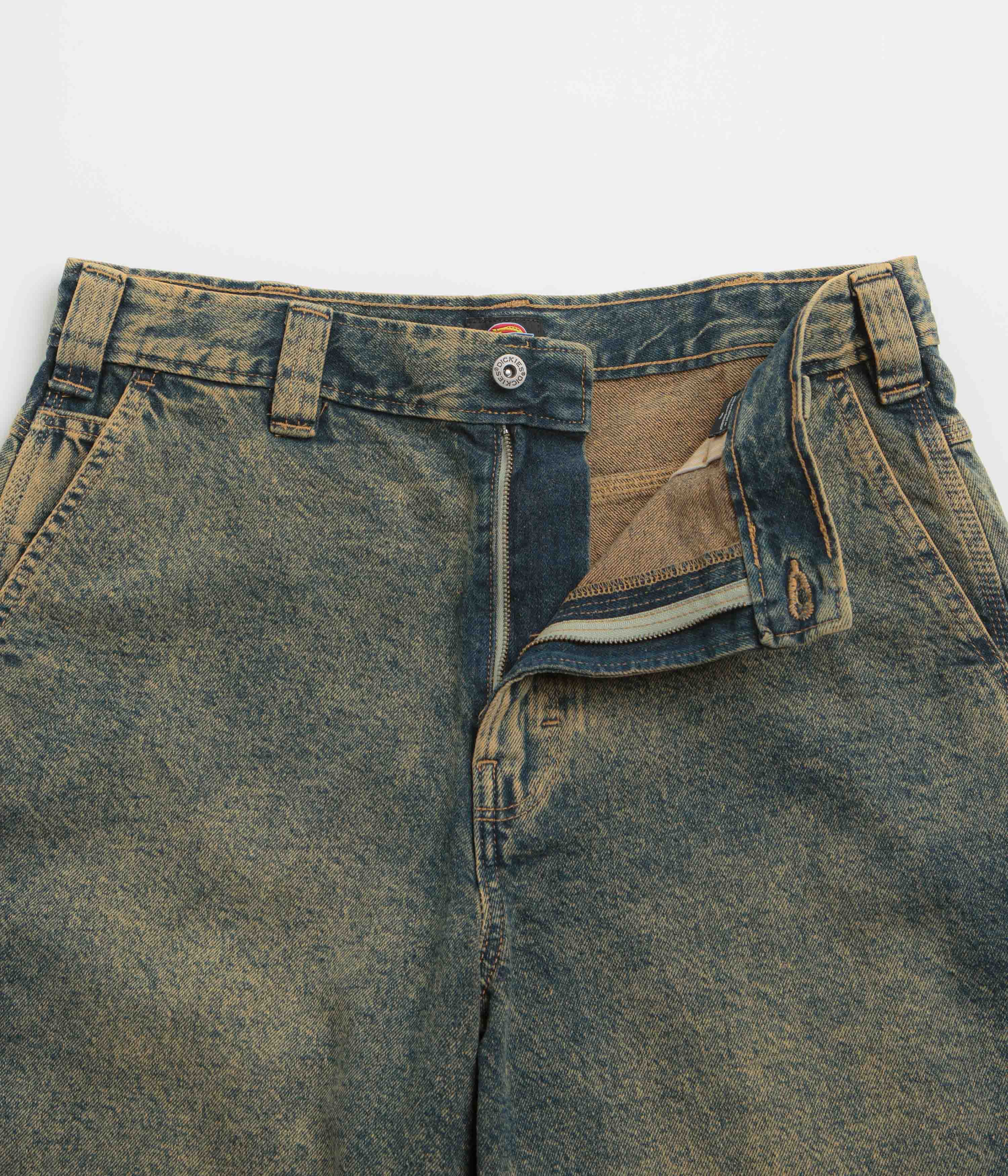 Dickies Madison Denim Shorts - Stunning Yellow Fade Indigo