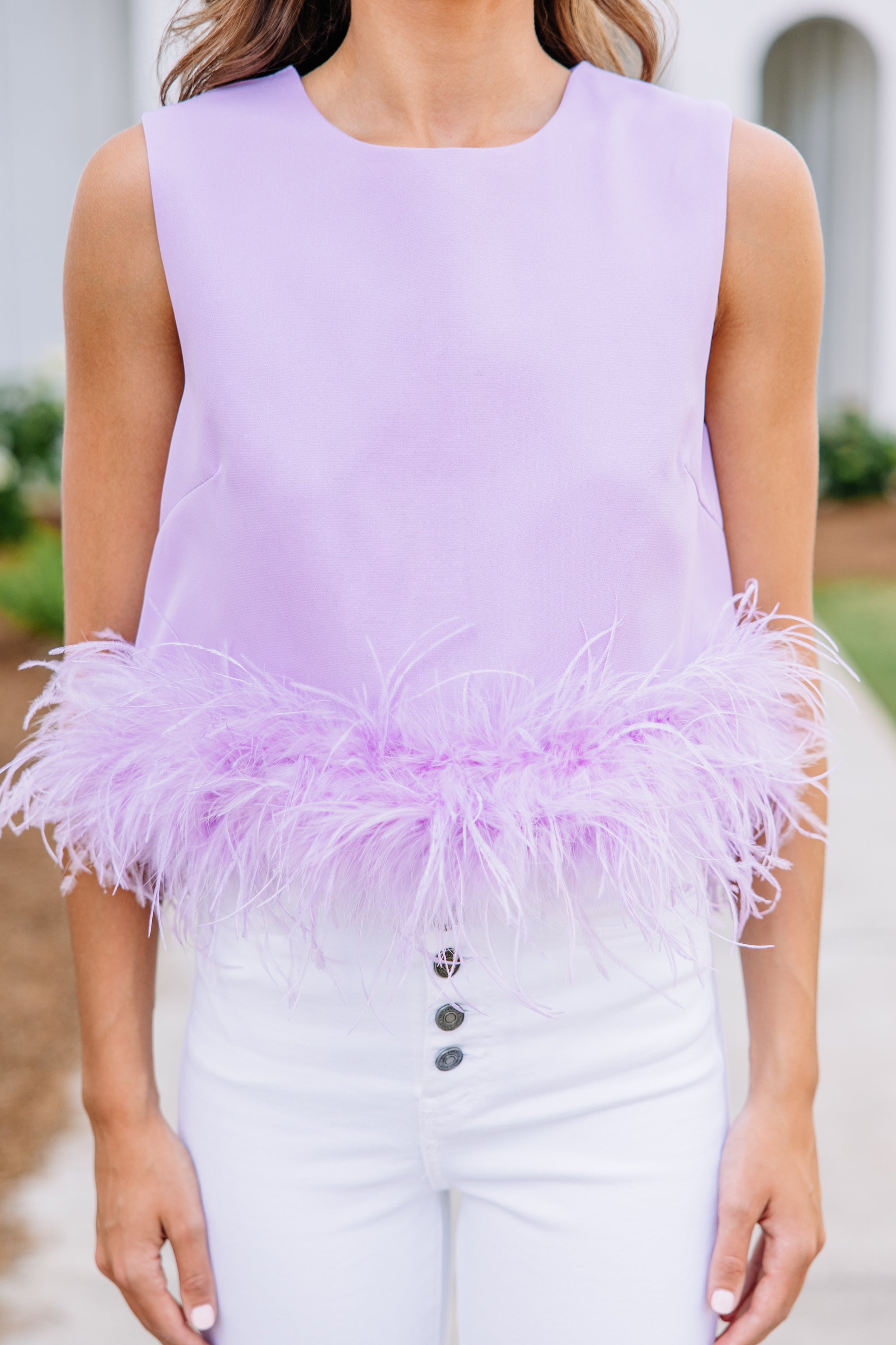 Be The Drama: Stunning Purple Feather Trim Blouse