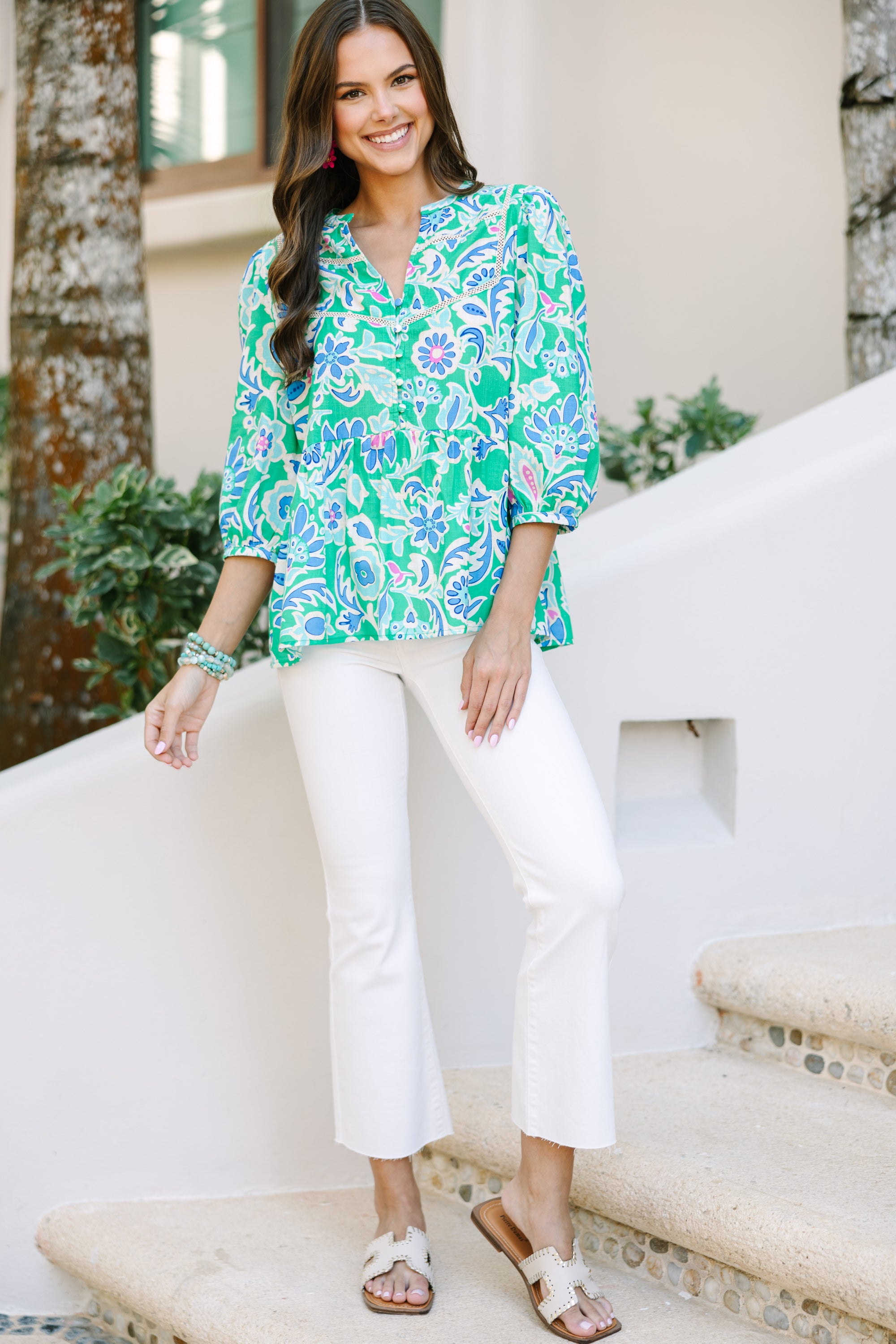 Irresistible Green Floral Blouse - Wear It Again and Again!