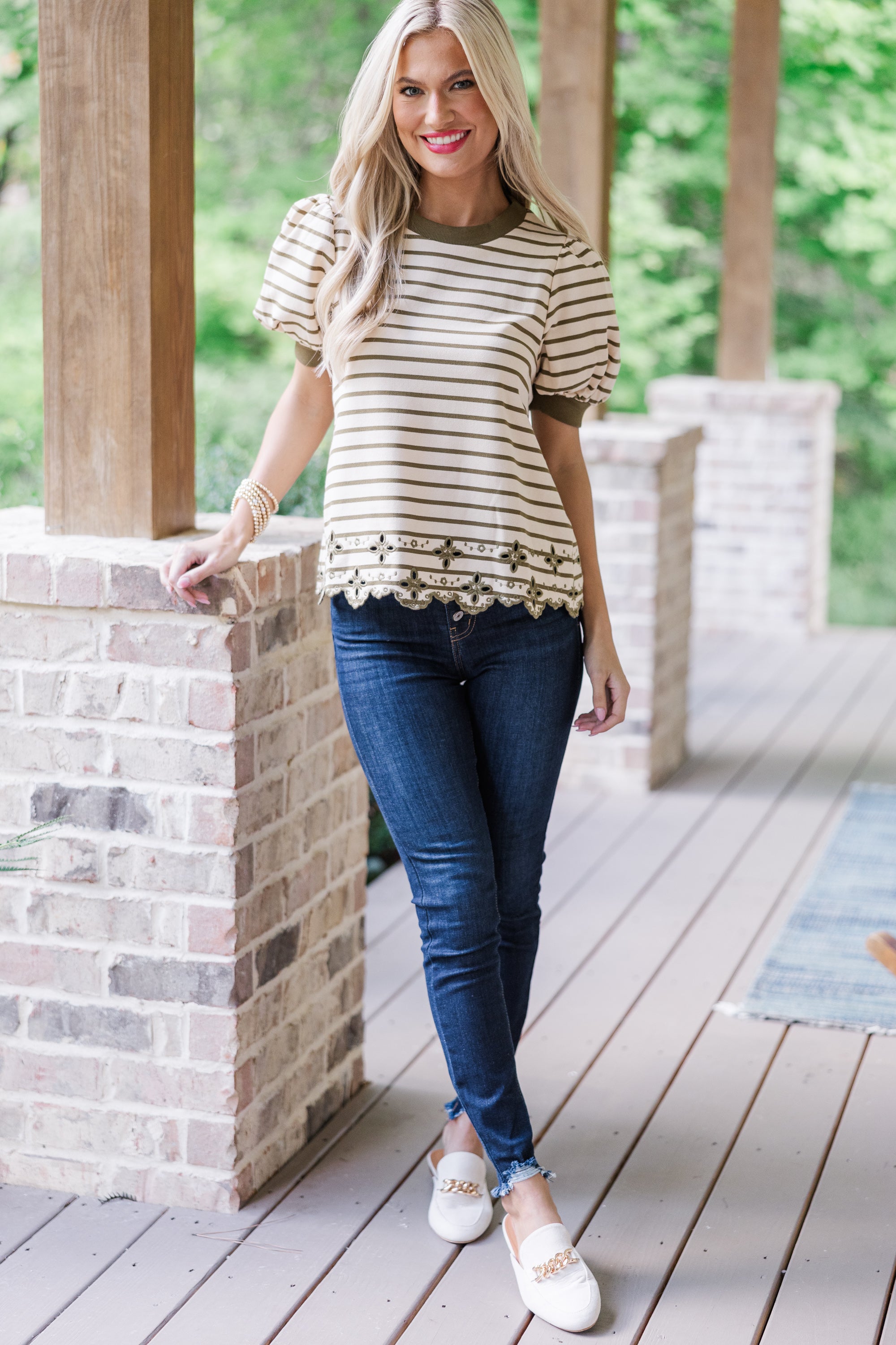 Gorgeous All Is New Olive Green Striped Blouse - Must - Have!