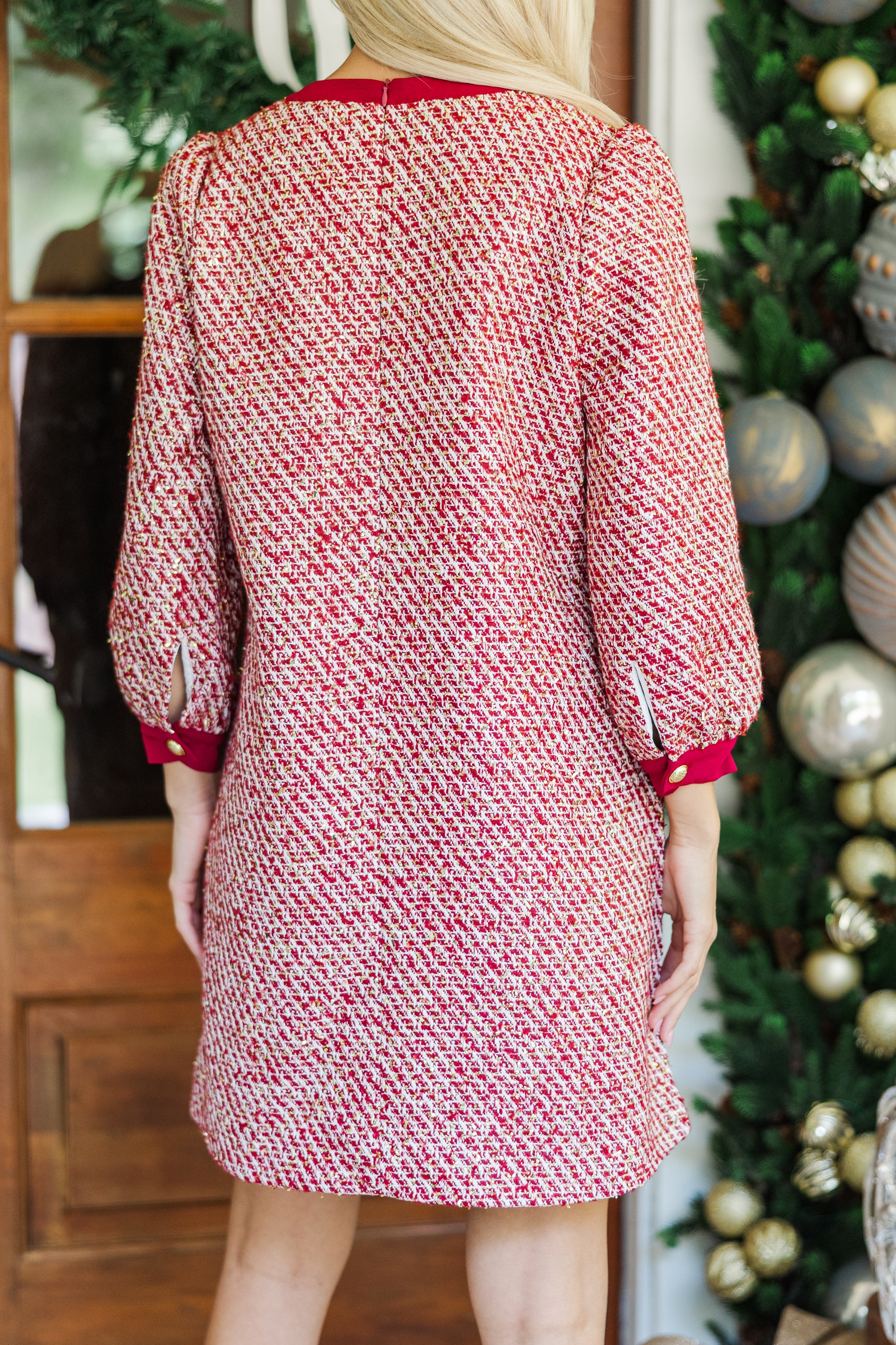 Royal Burgundy Red Tweed Dress - Feel Like a Queen!