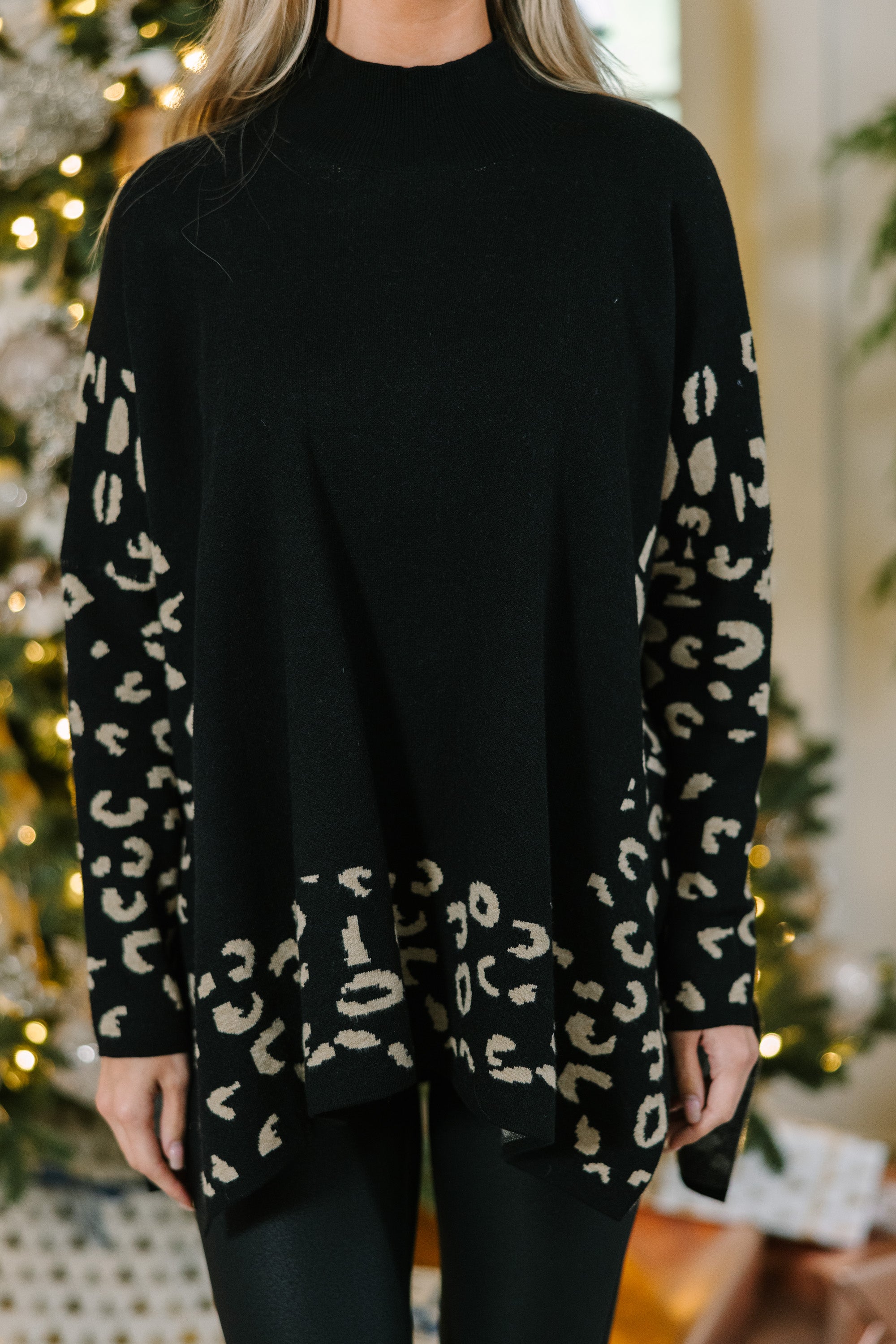 All In Theory Stunning Black Leopard Sweater Tunic - A Must - Have!