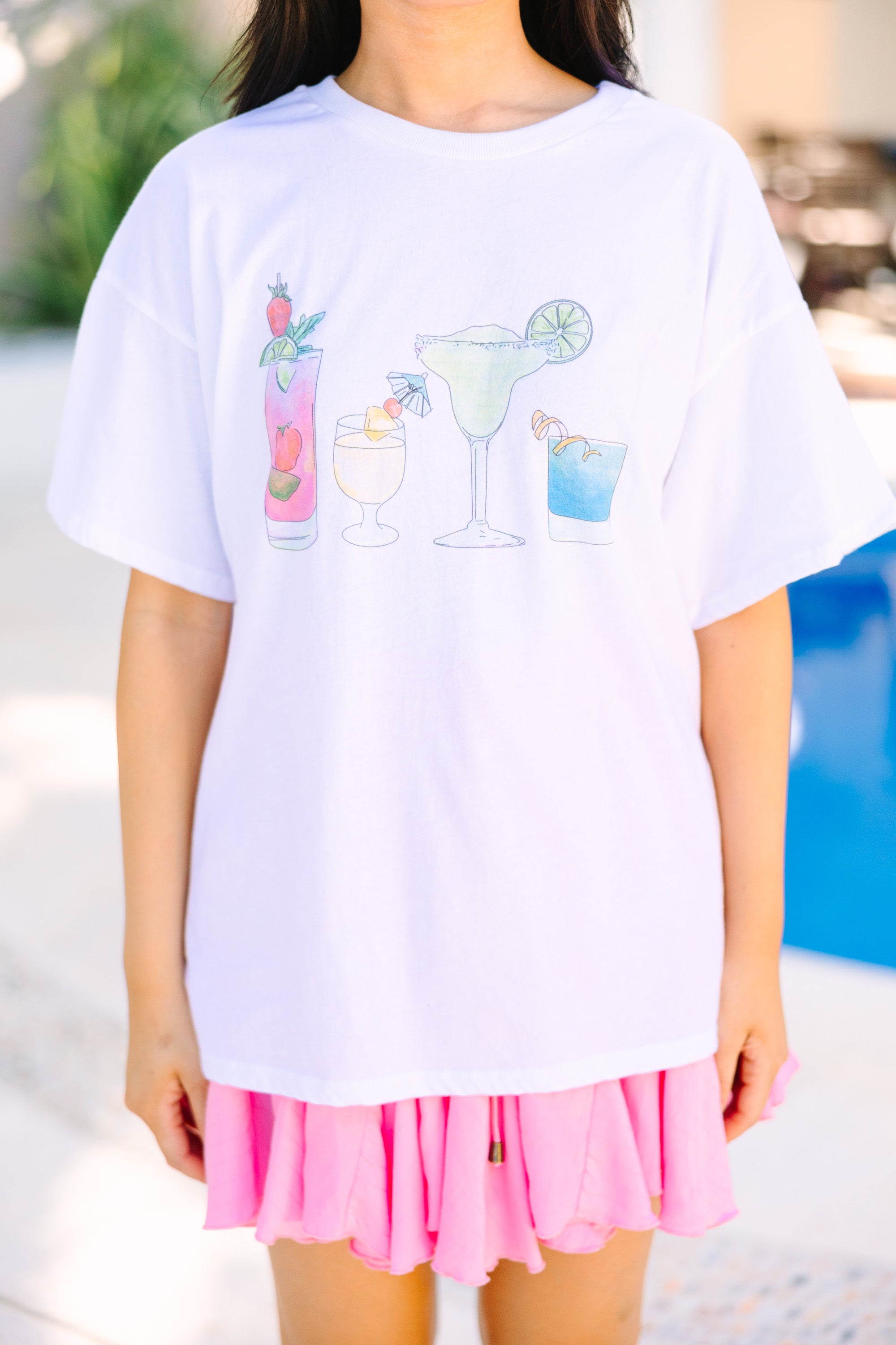 Joyful Happy Hour White Graphic Tee - Must - Have for Spring and Summer!