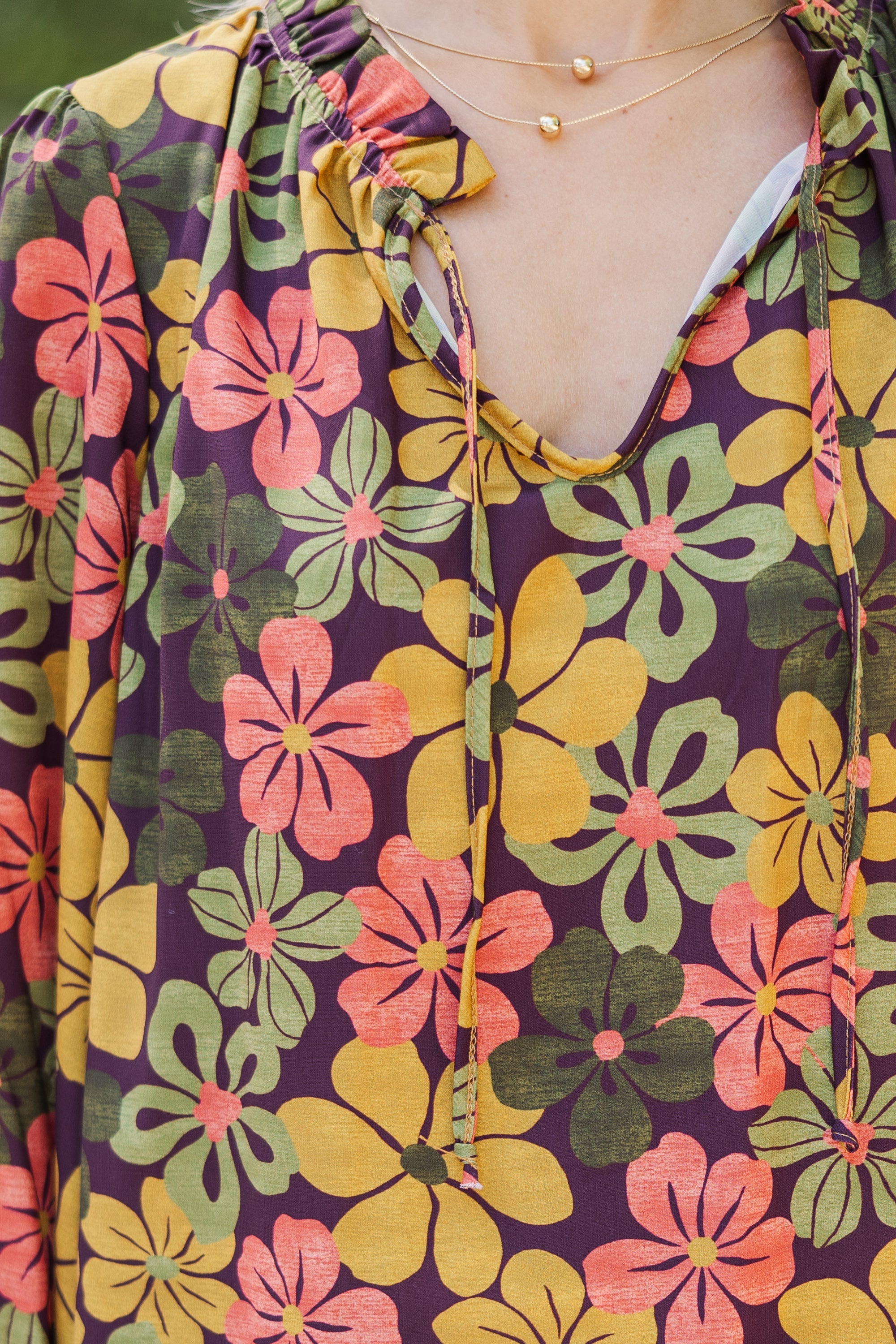 Gorgeous All-In-One Olive Green Floral Blouse