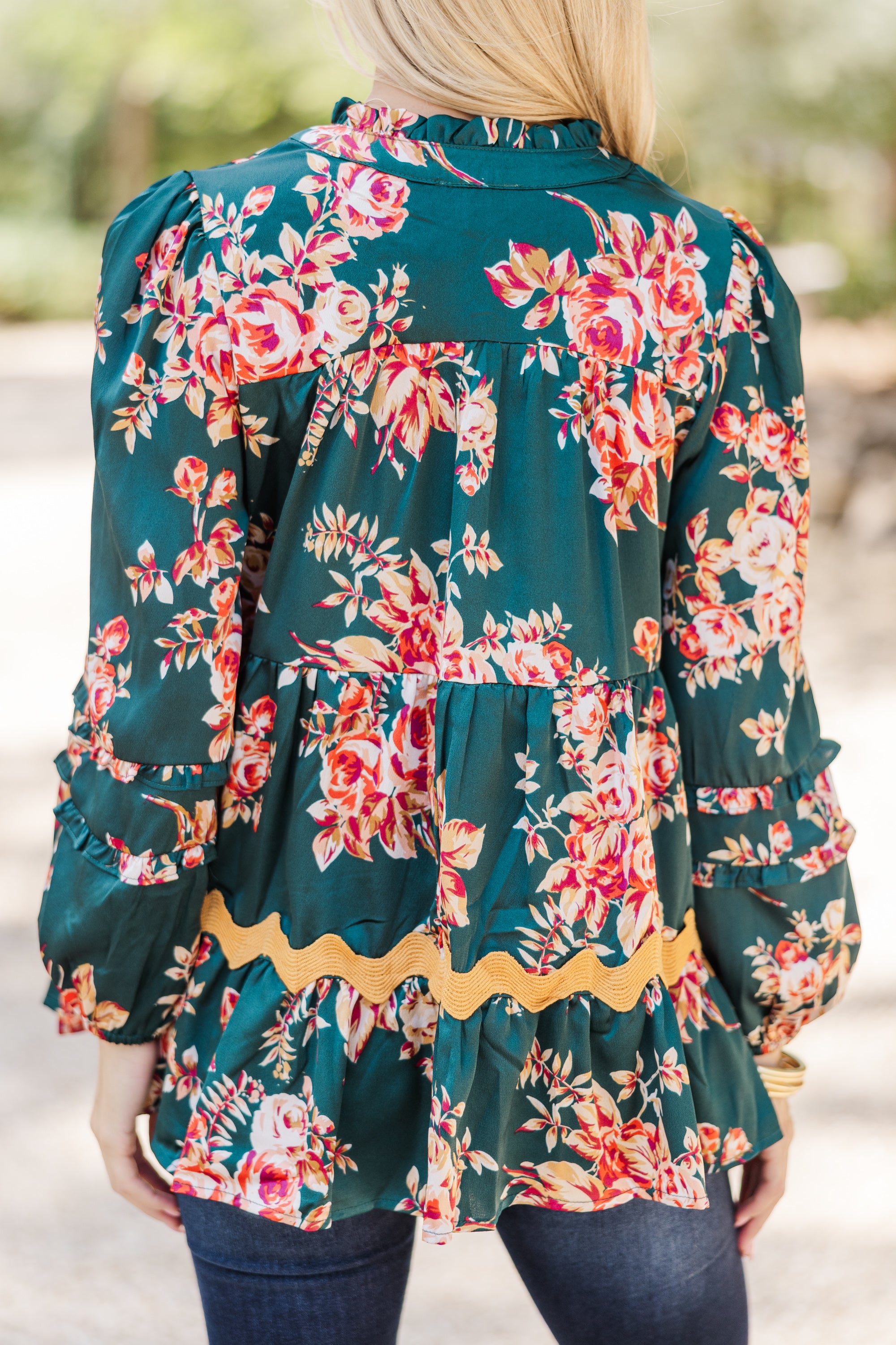 Hunter Green Floral Blouse - Your Everyday Joy