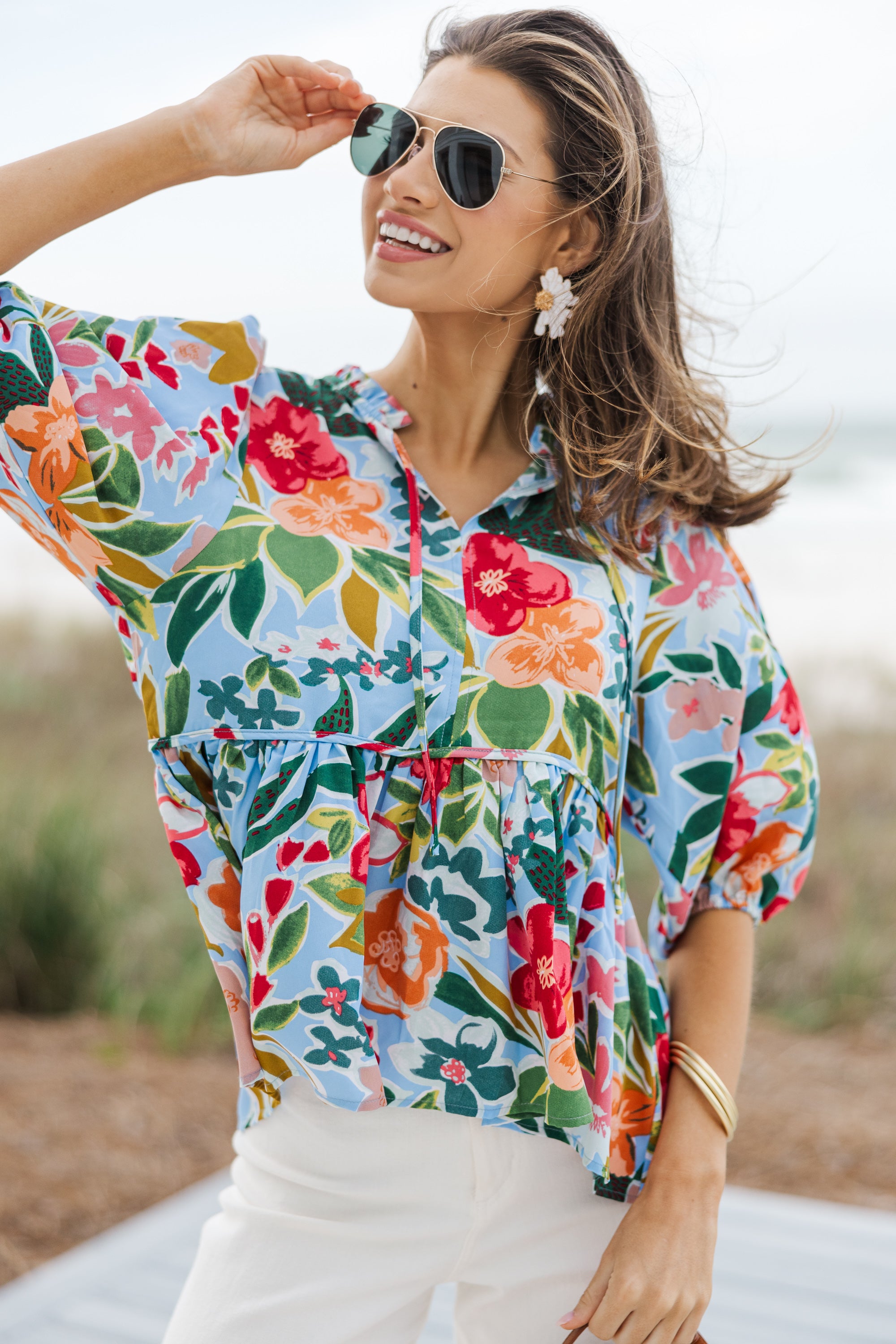 Stunning All On You Light Blue Floral Blouse