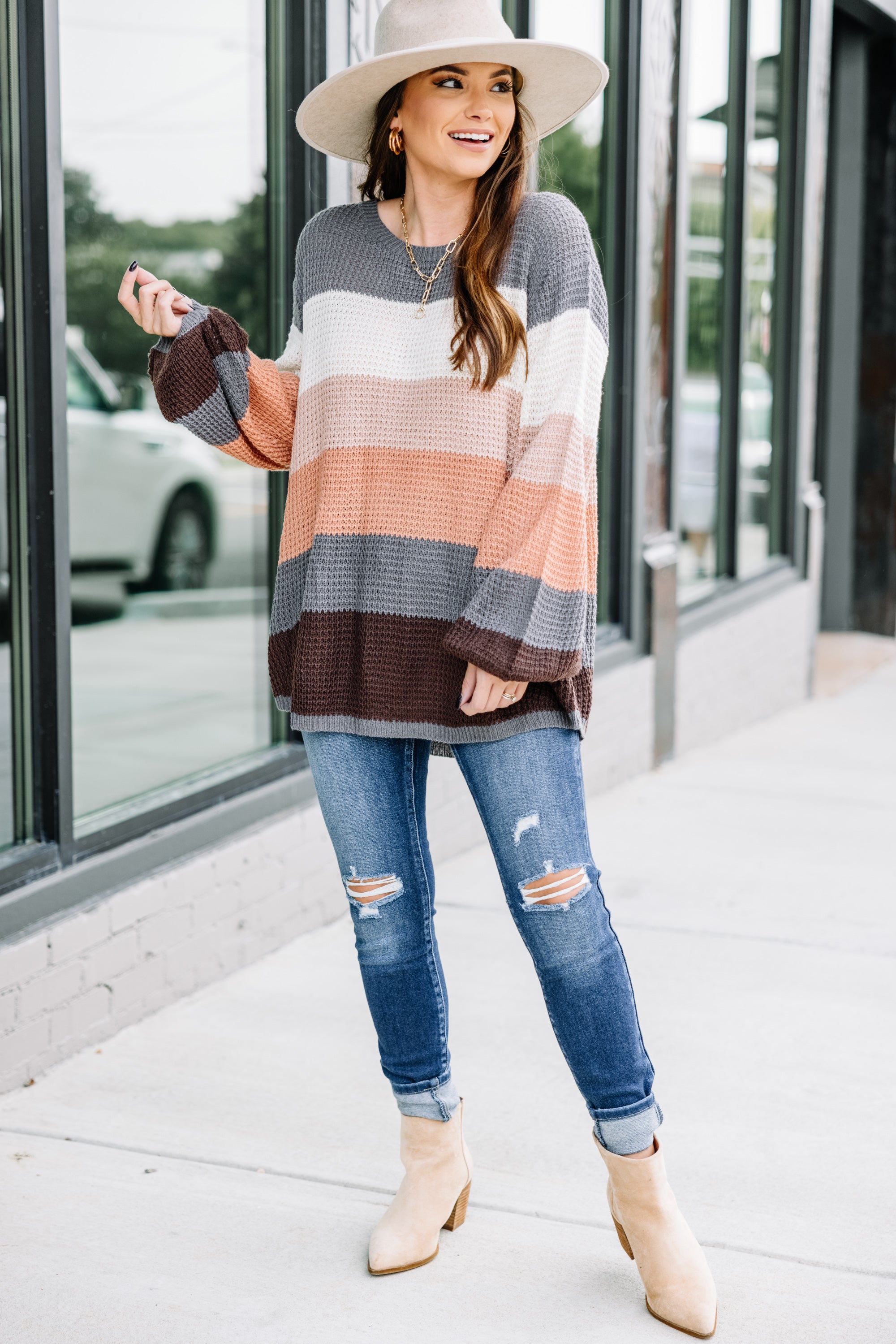 Fall in Love with the Be With You Gray Colorblock Sweater