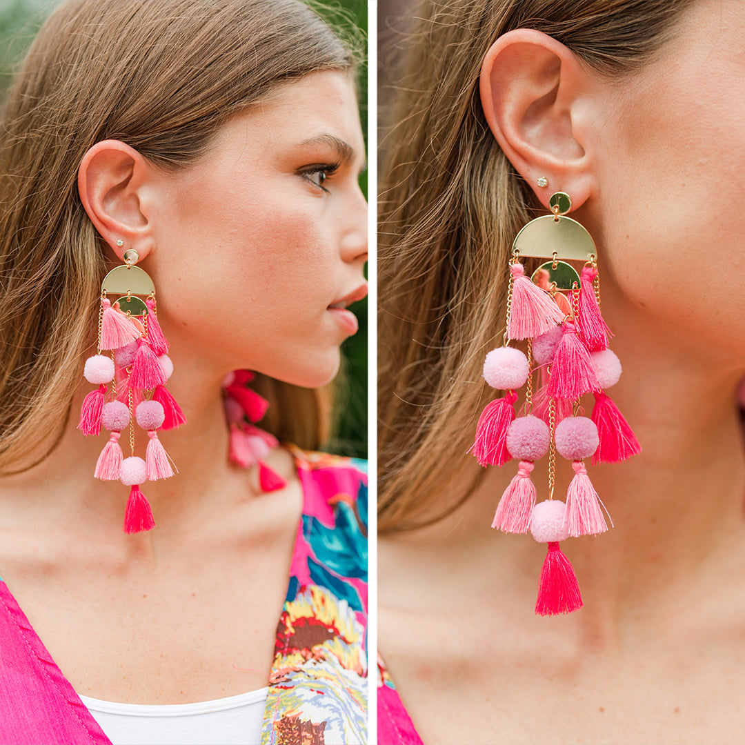 Gorgeous At Your Best Pink Tassel Statement Earrings for Summer