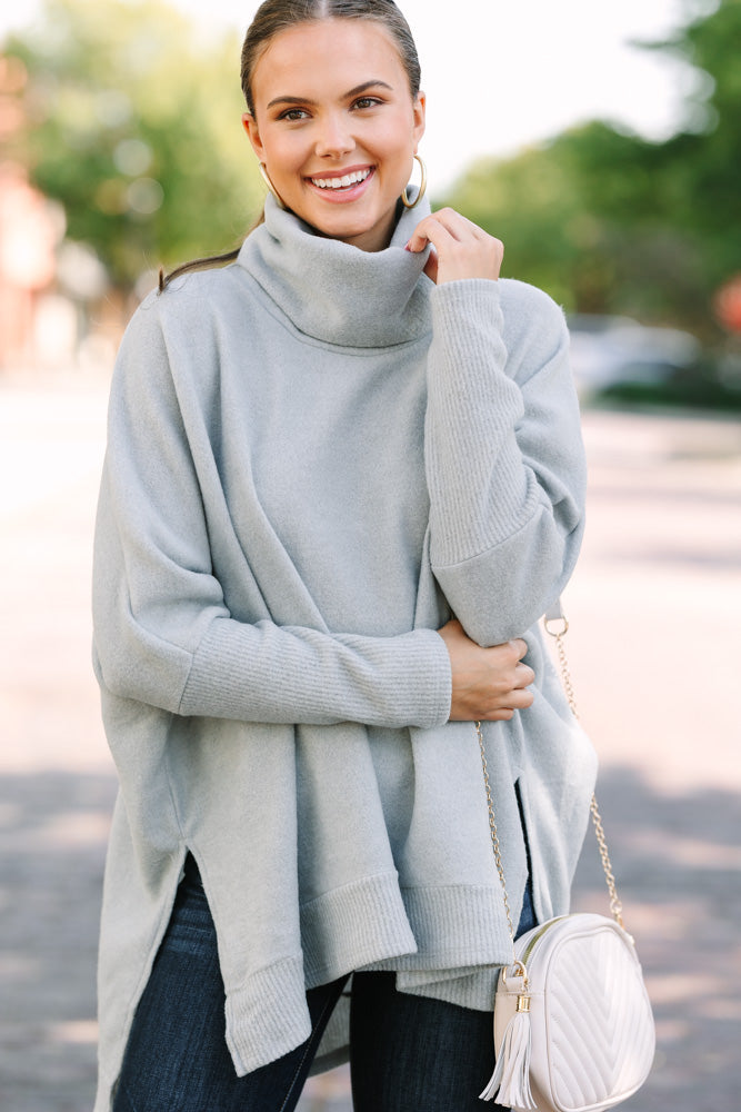 Charming Heather Gray Cowl Neck Sweater - Feel Chipper This Fall!