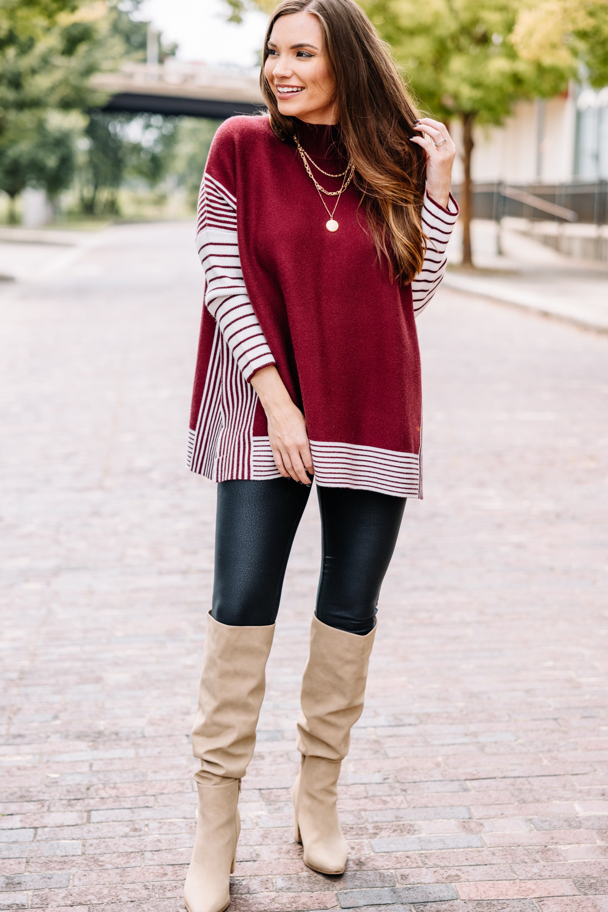 Gorgeous All-In Burgundy Red Striped Tunic - A Must-Have!