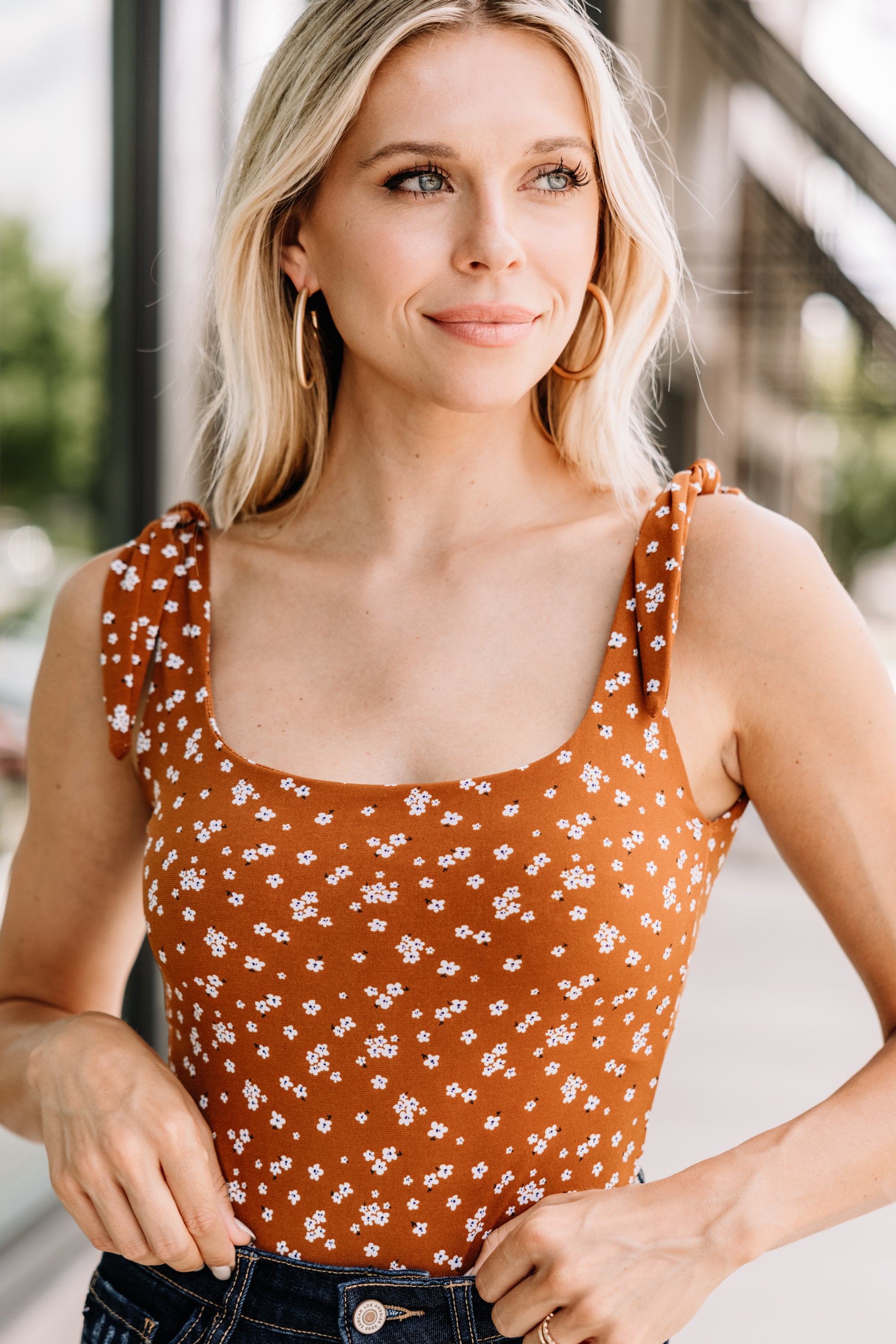 Fall-Favorite Be With Me Brown Ditsy Floral Bodysuit