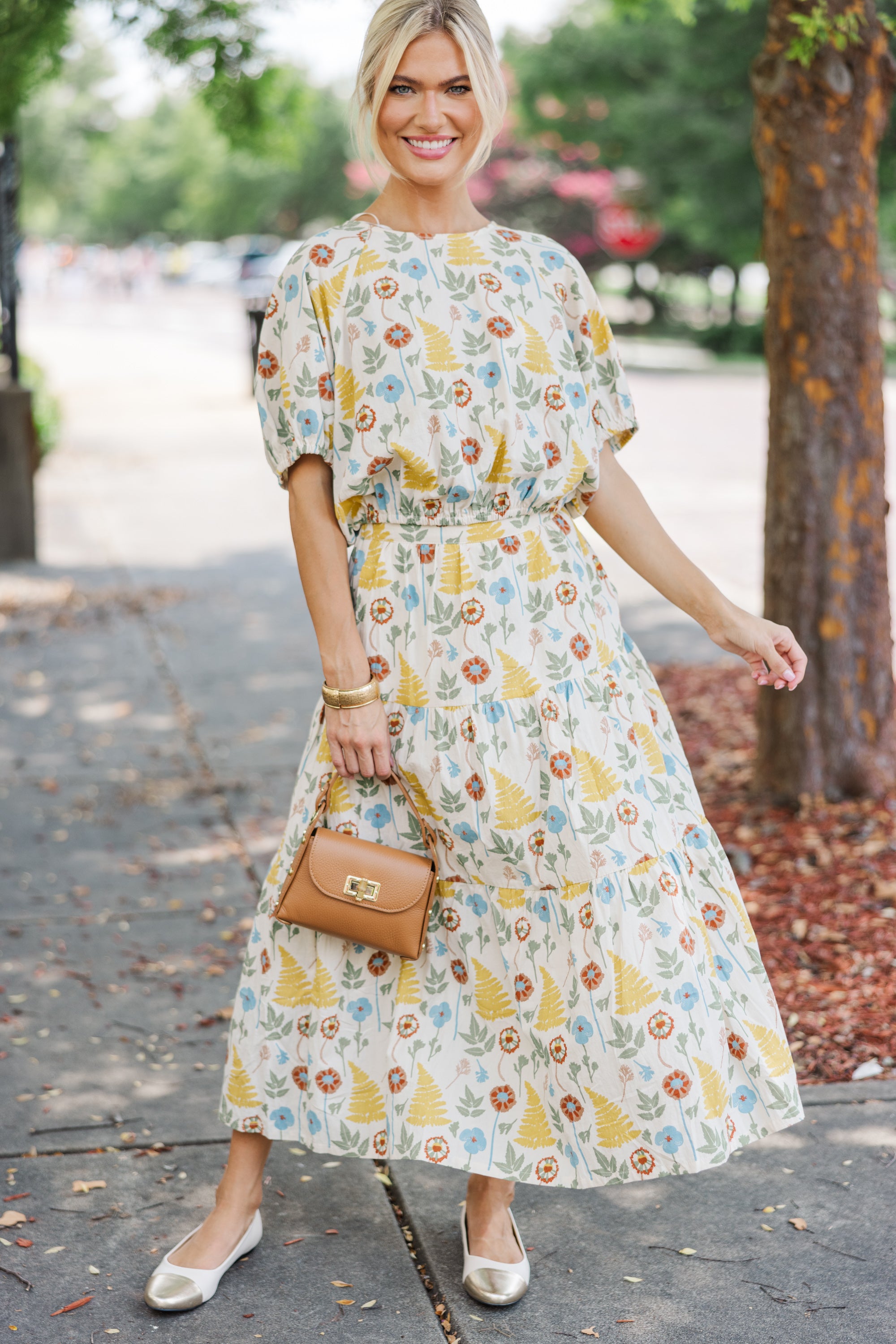 Gorgeous All I Need Natural Floral Midi Skirt - A Must - Have for Fall!