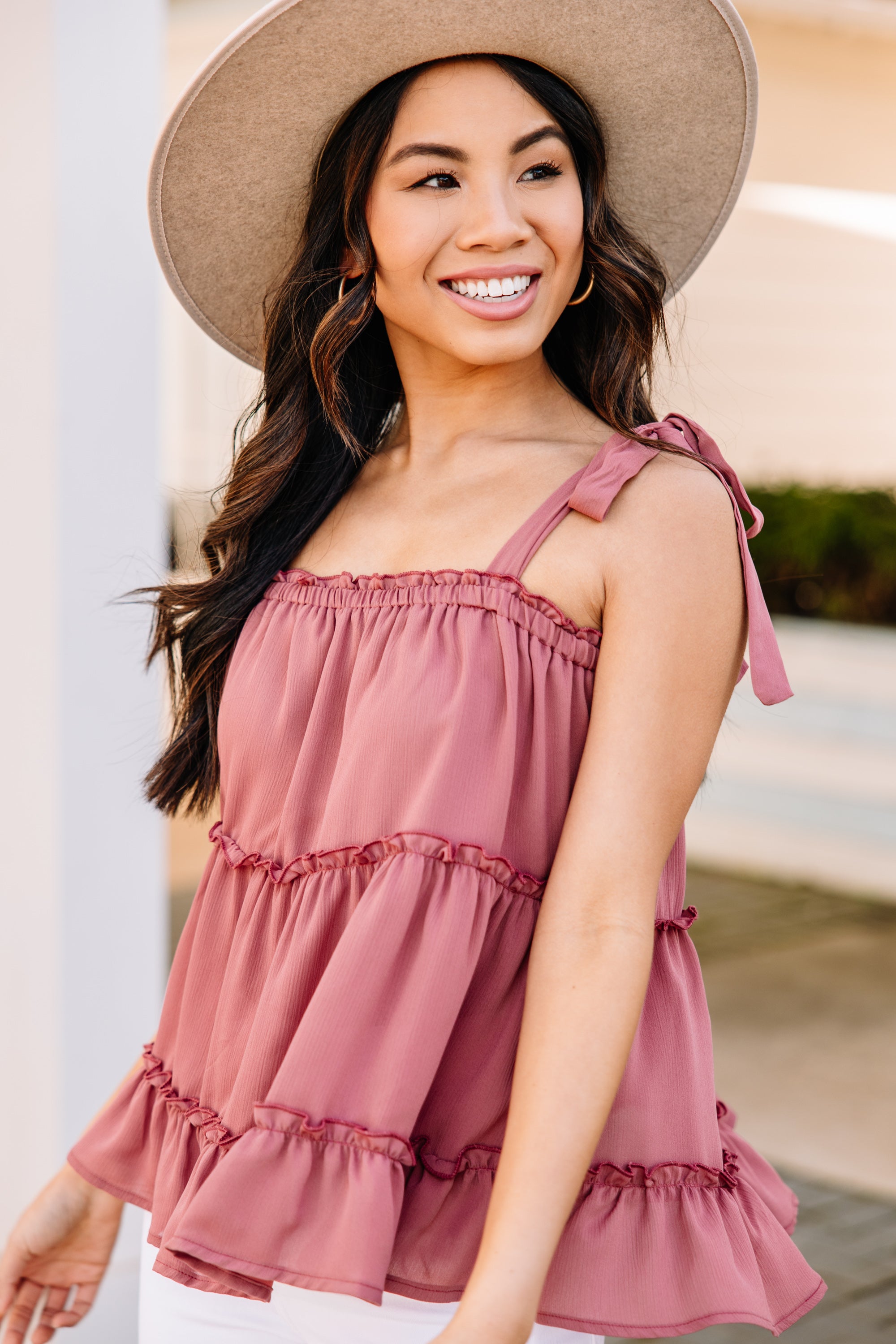 Enchanting Mauve Pink Ruffled Tank - Your Dream Fall Piece