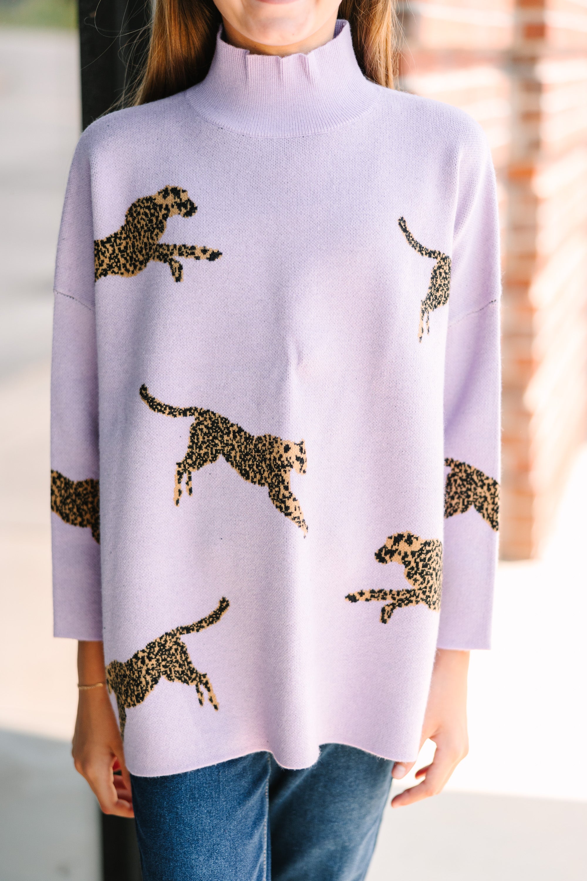 Girls' Quick-Pick Lavender Cheetah 3/4 Sleeve Cozy Sweater