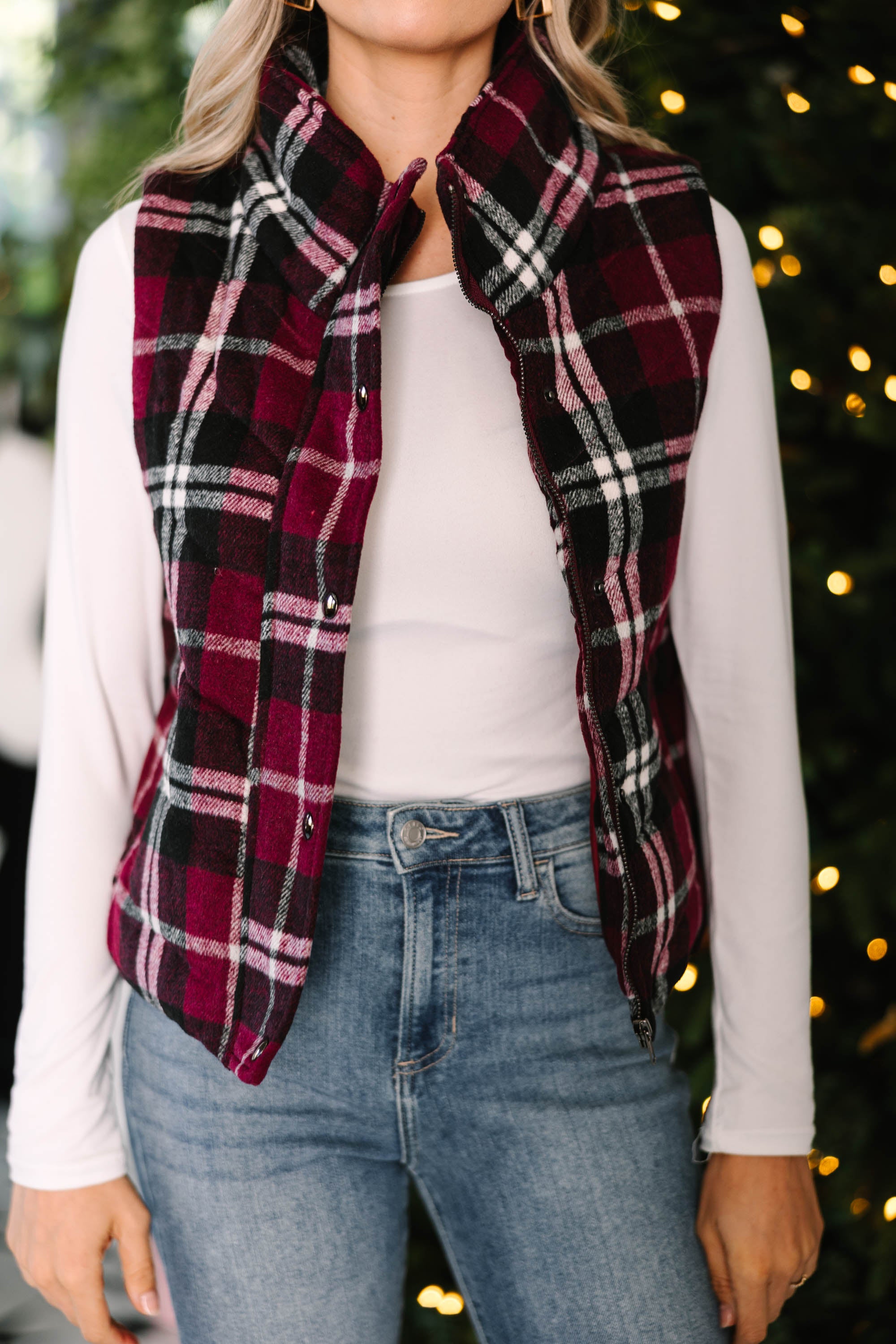 Gorgeous Wine Red Plaid Vest - A Must - Have for Fall and Winter