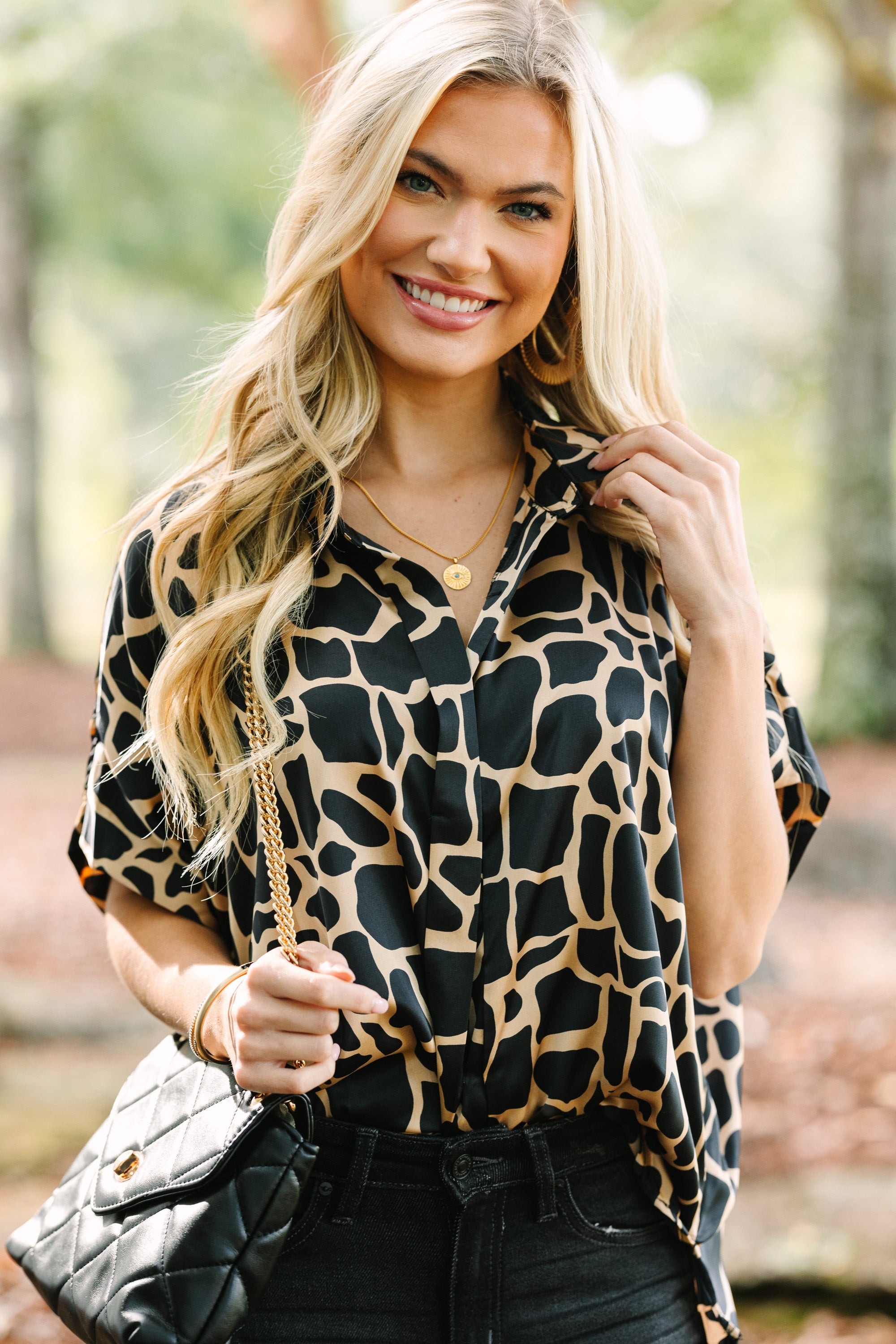 Gorgeous Black Giraffe Print Blouse for Your Best Look