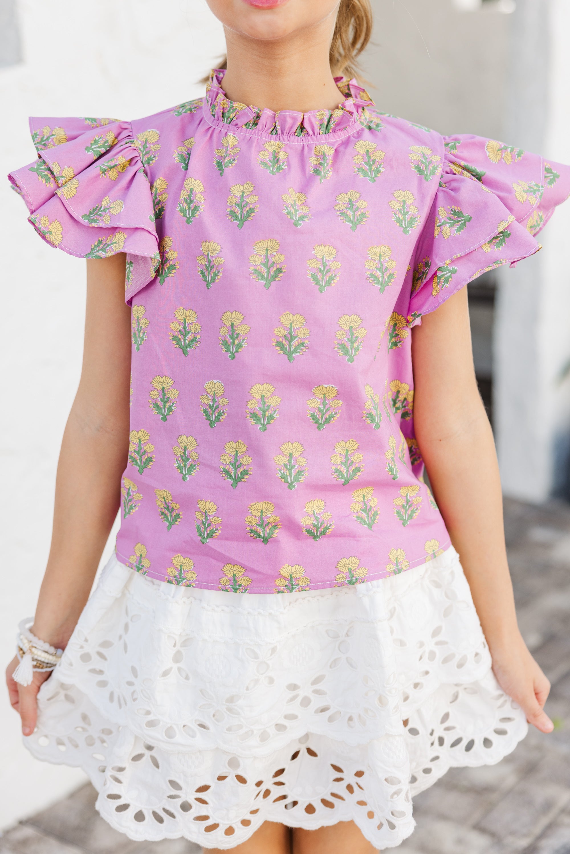 Adorable Girls' Pink Floral Medallion Blouse - Perfect for Spring!