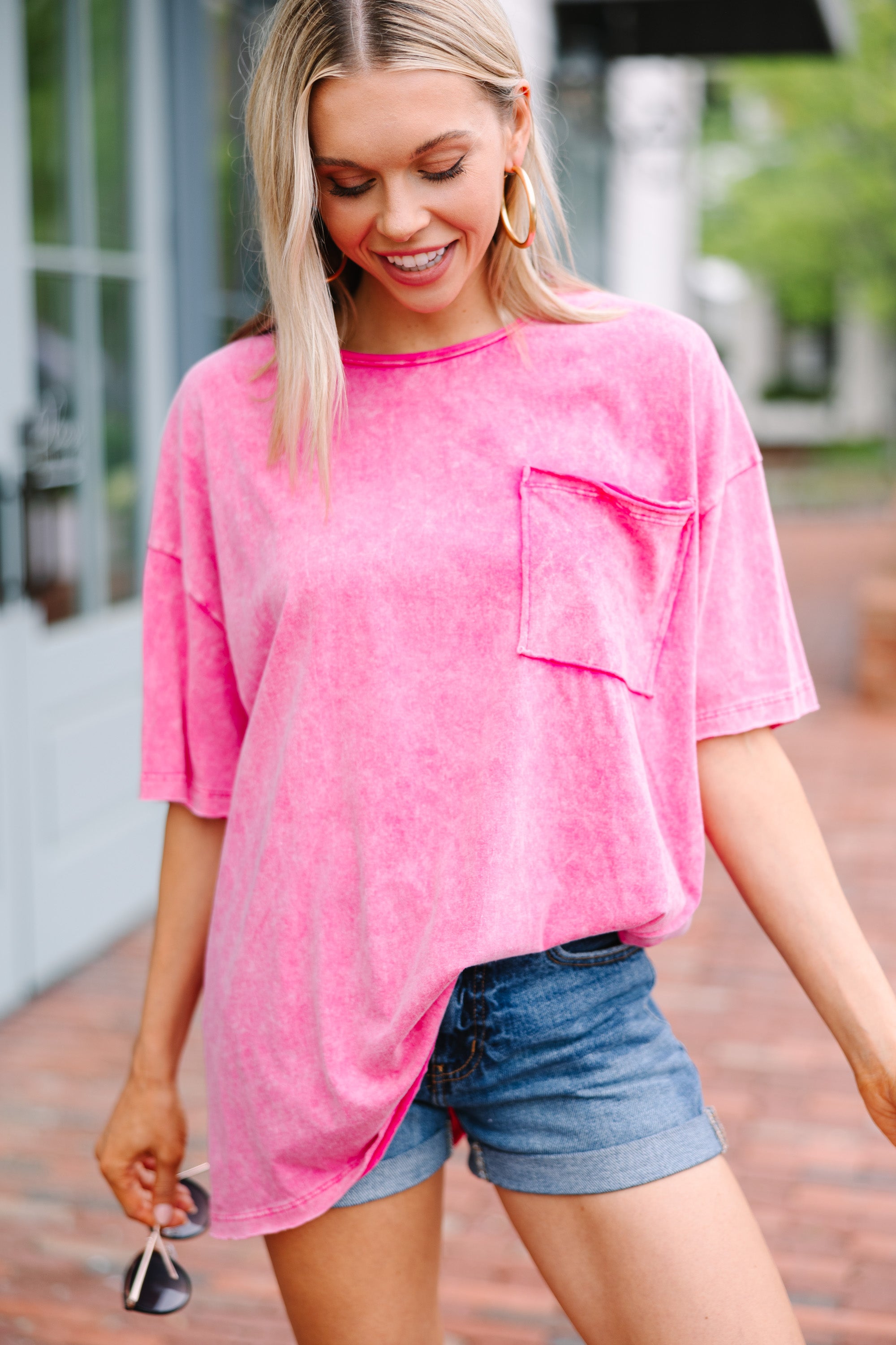 Fuchsia Pink Acid Wash Tee - Your Summer Essential!