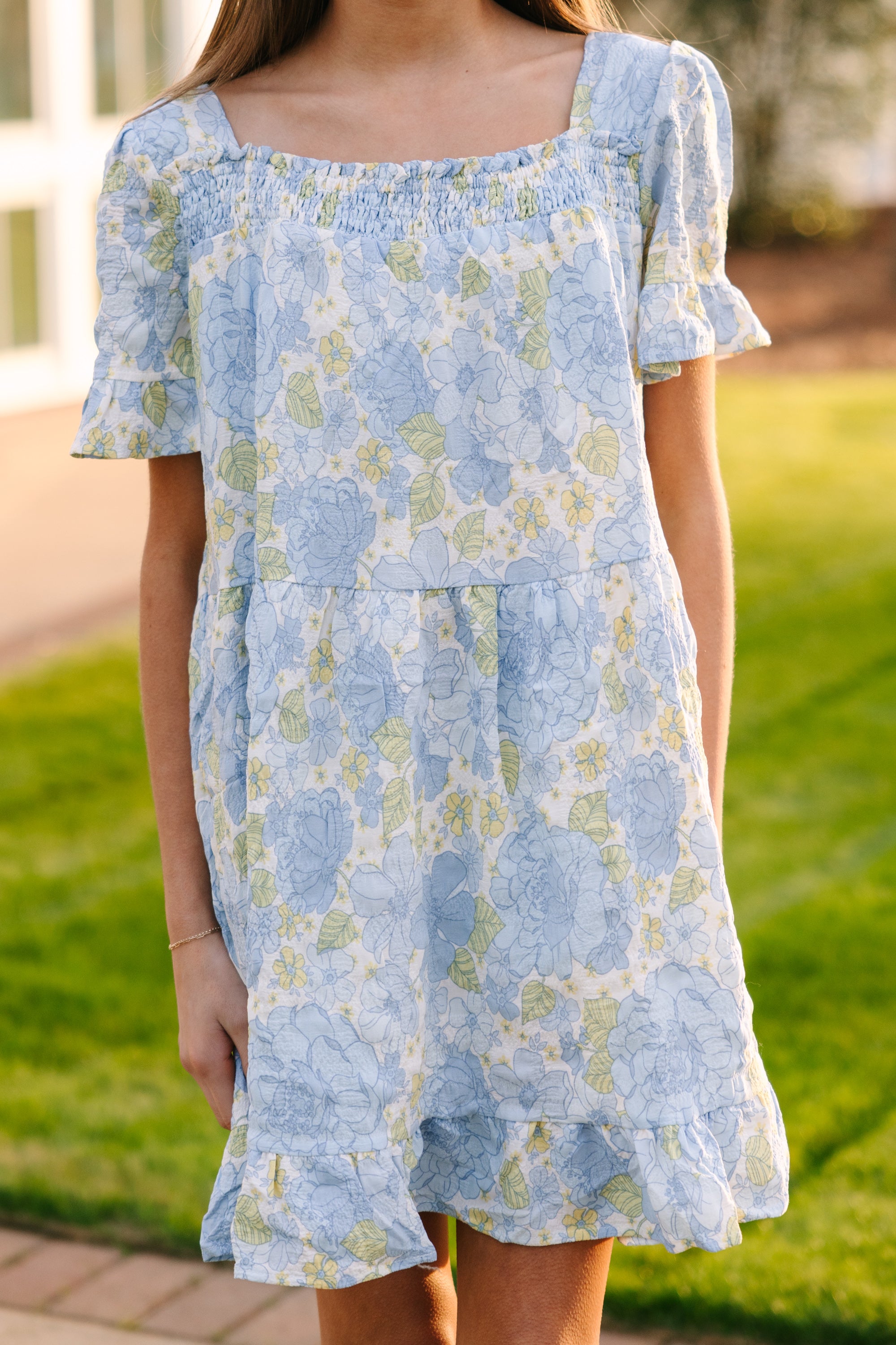 Must-See Light Blue Floral Dress for Girls