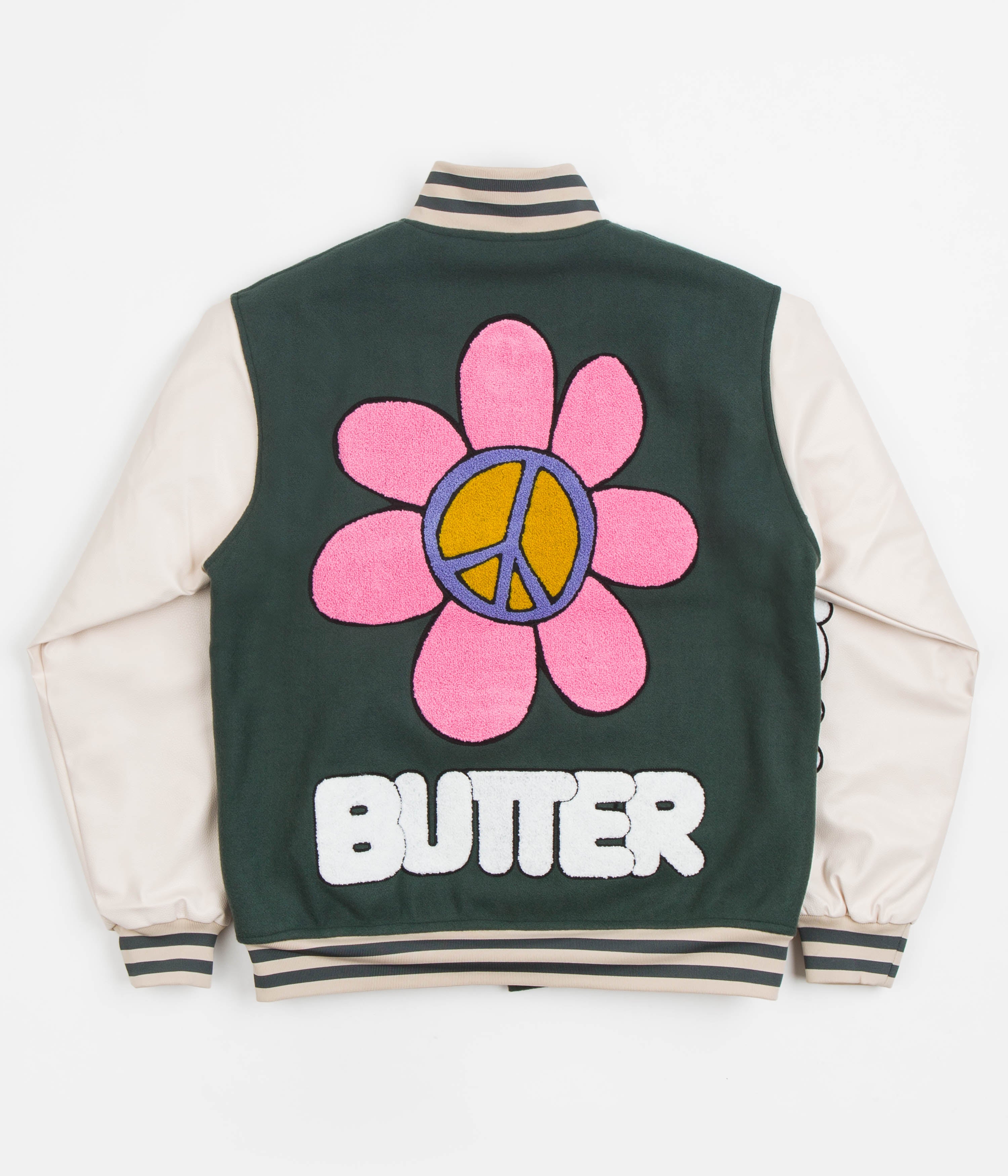 Butter Goods Forest Green World Peace Varsity Jacket - A Stylish Statement Piece