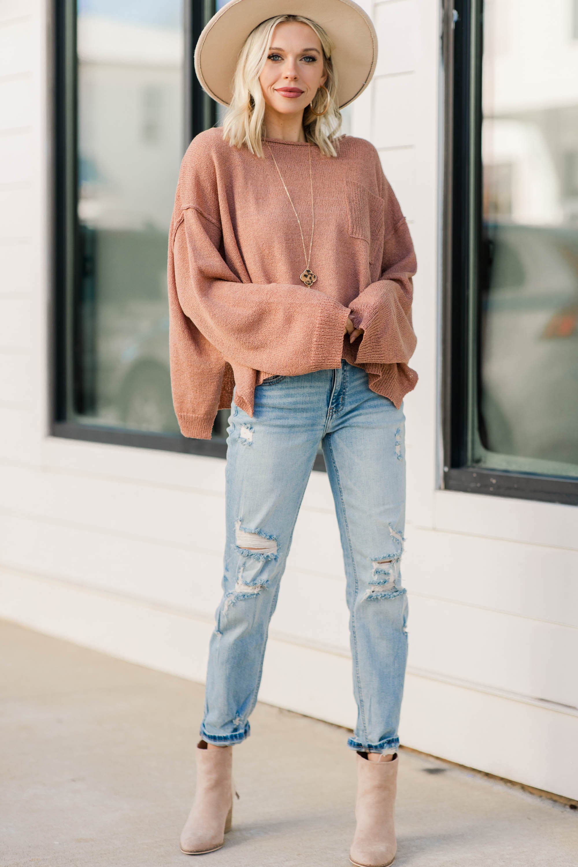 Irresistible Caramel Brown Bell Sleeve Sweater - Face the Fashion Truth!