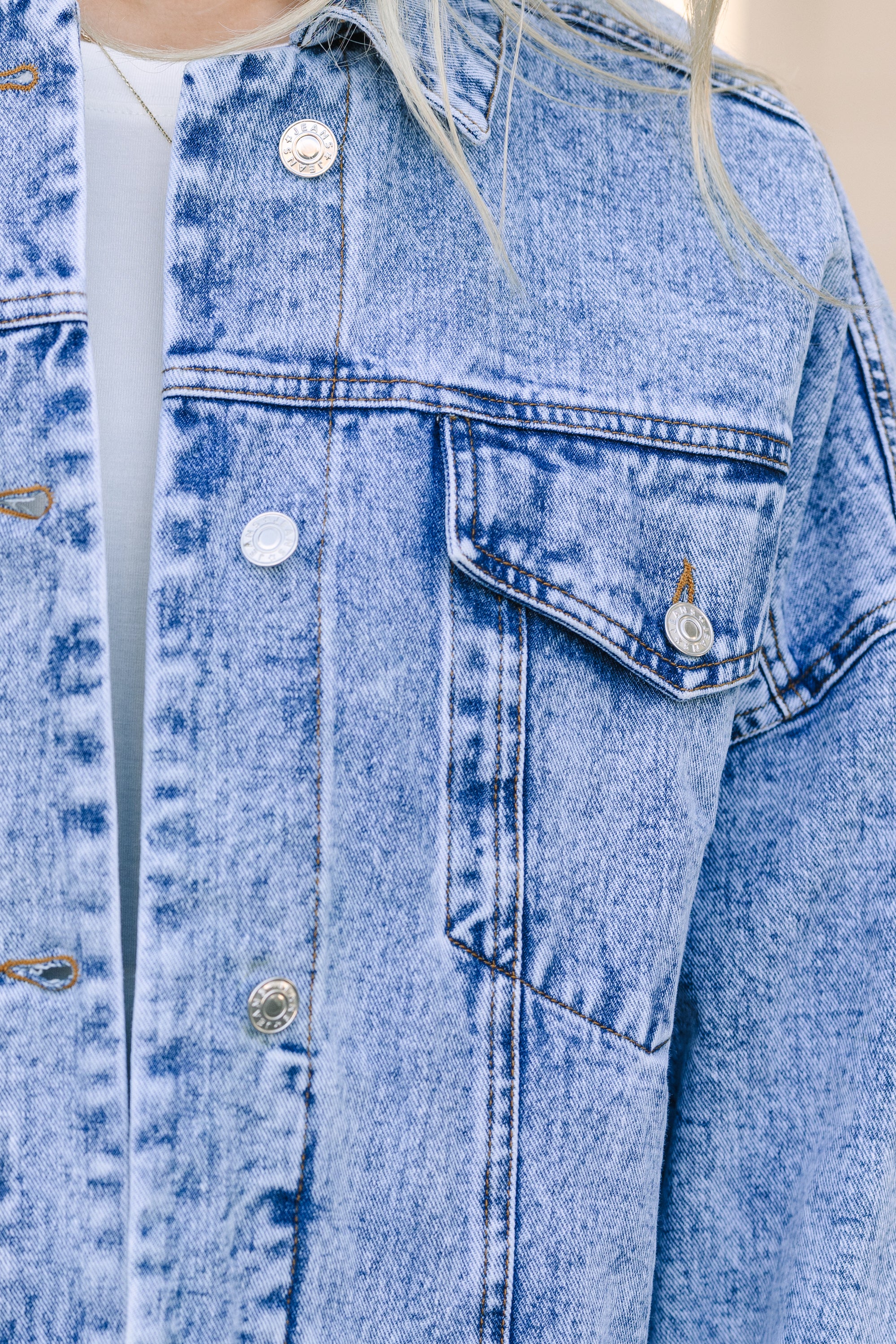 Trendy Back To You Medium Wash Acid Wash Denim Jacket