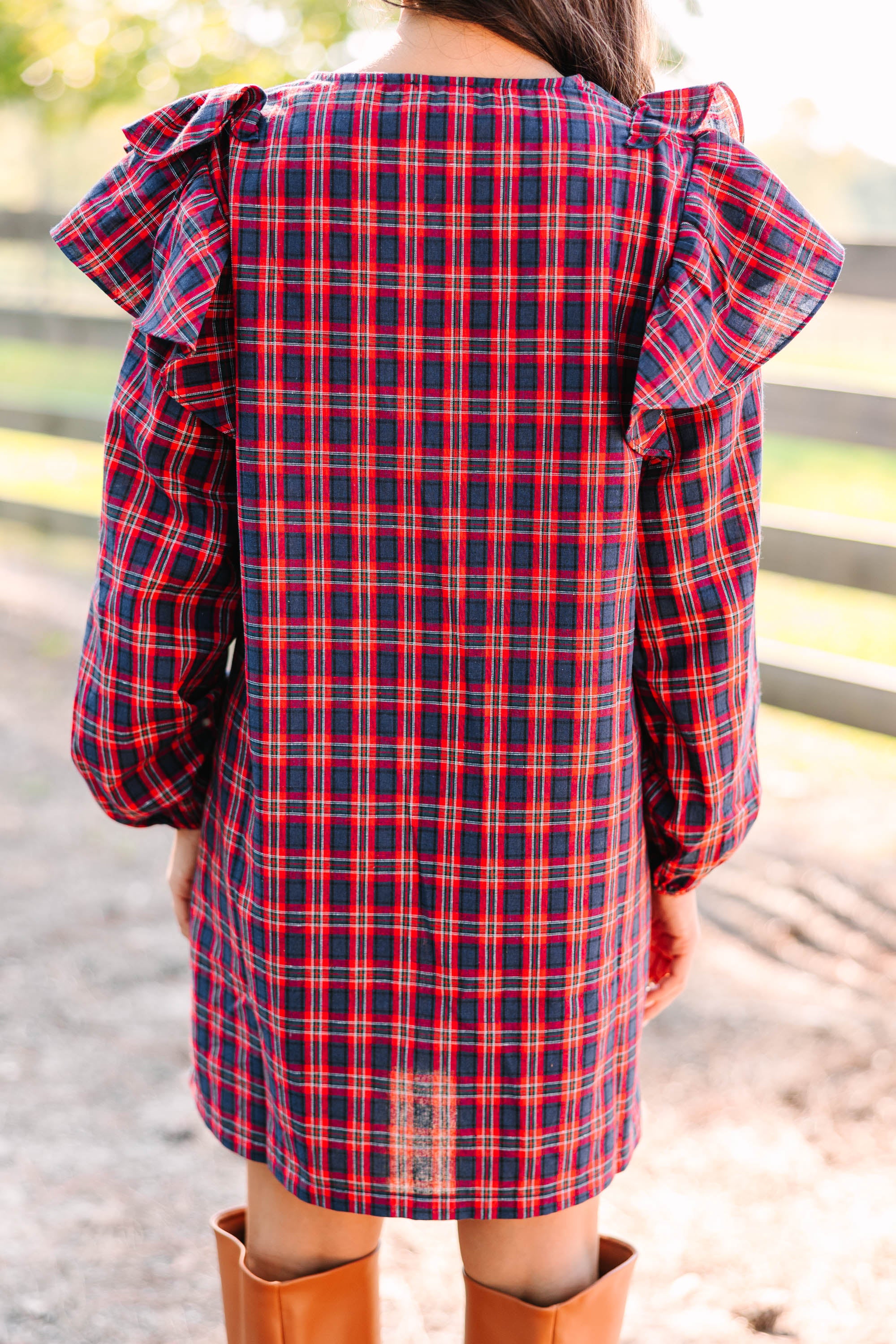 Charming Navy Blue Plaid Shift Dress for Festive Fun