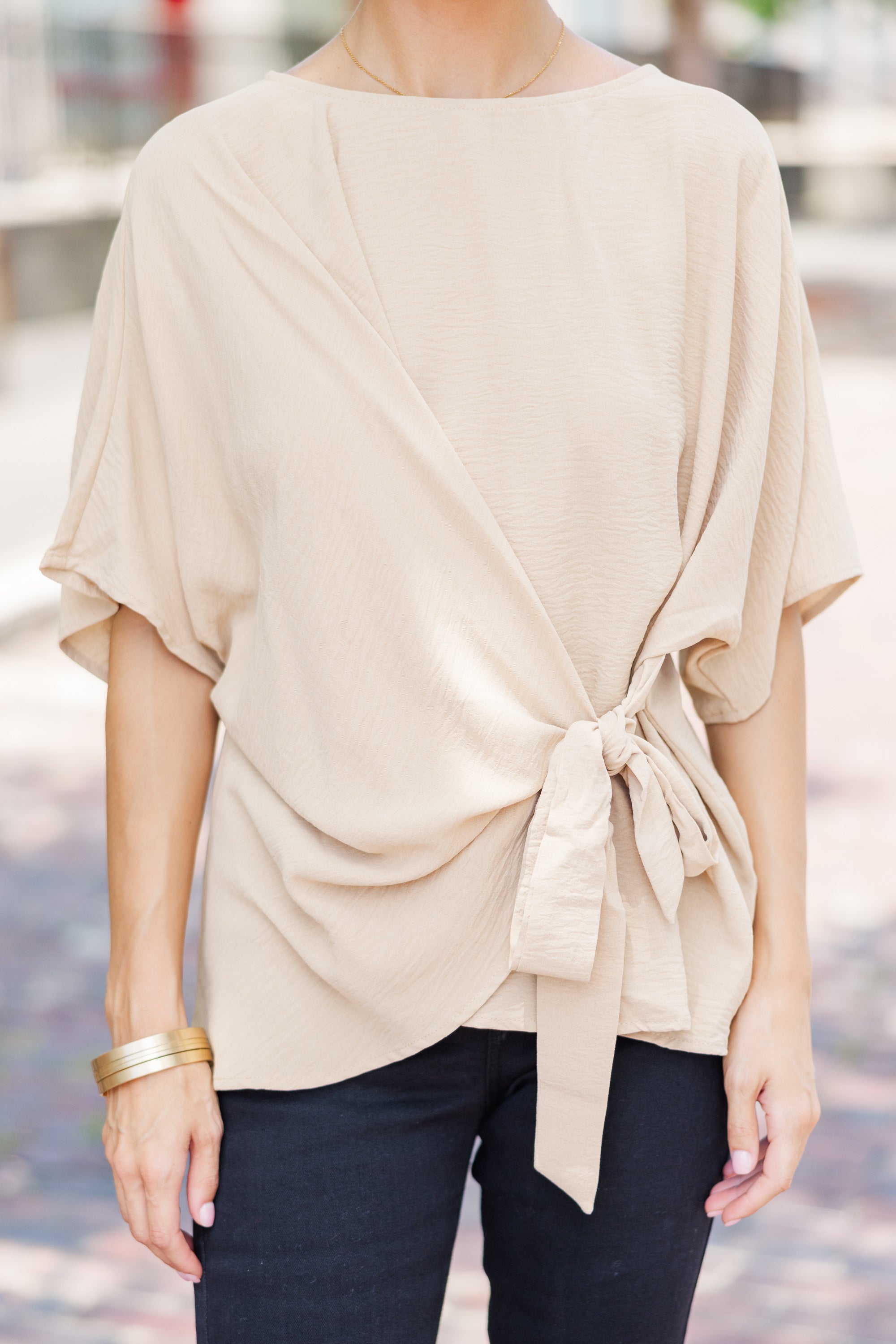 Enchanting Taupe Brown Tied Blouse for Happy Moments
