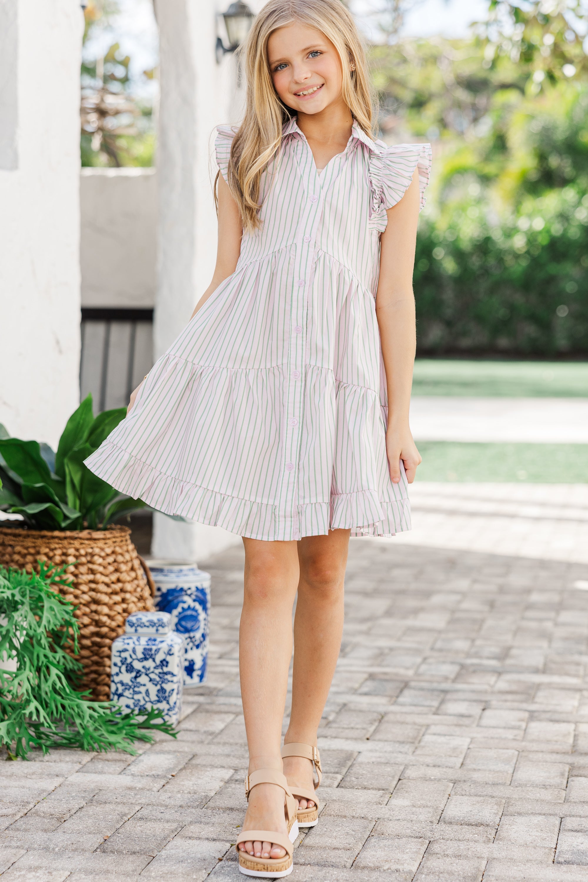 Girls' Pink Striped 'On The Case' Twirly Dress