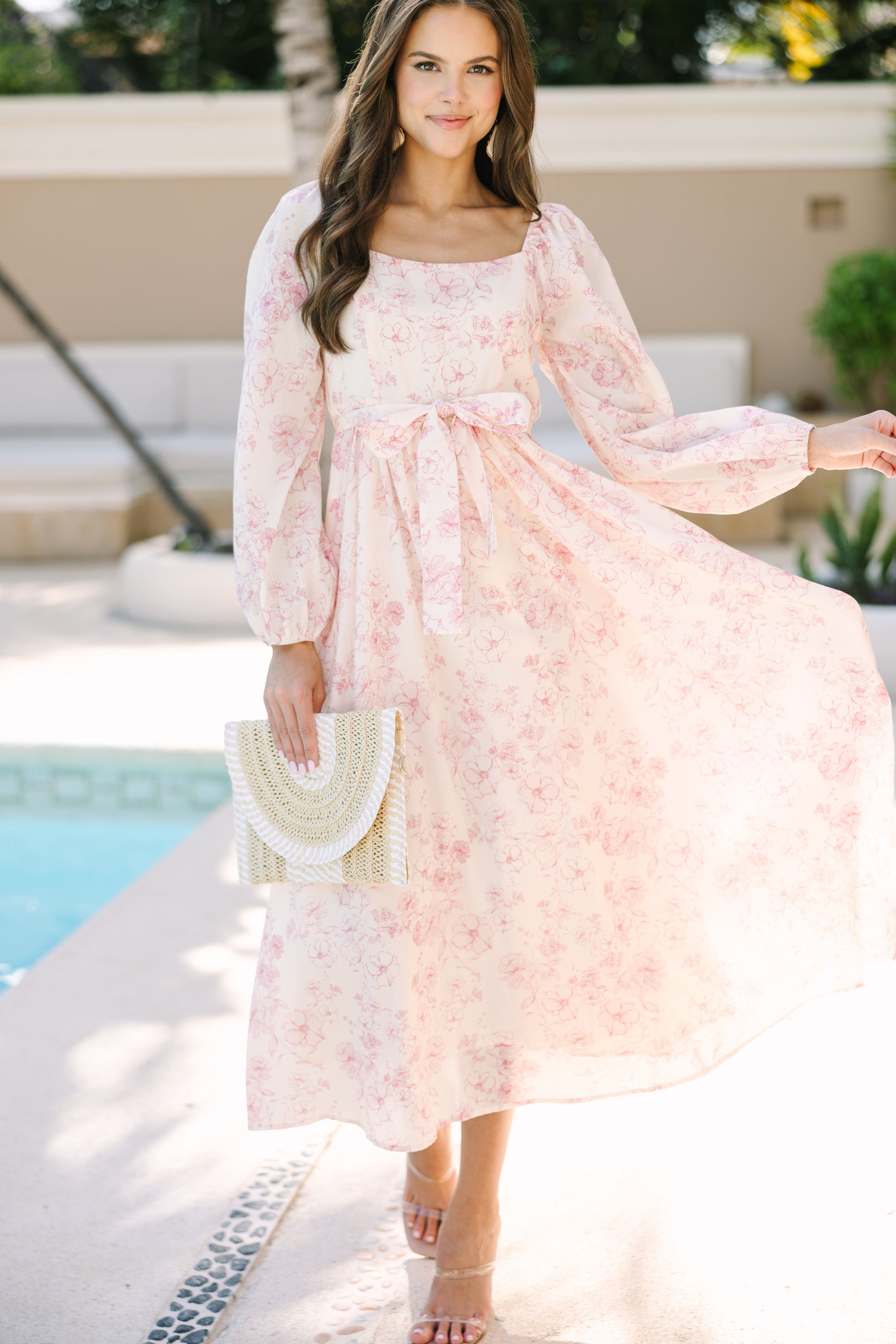 Irresistible Pink Floral Midi Dress - Feel Sweet Now!