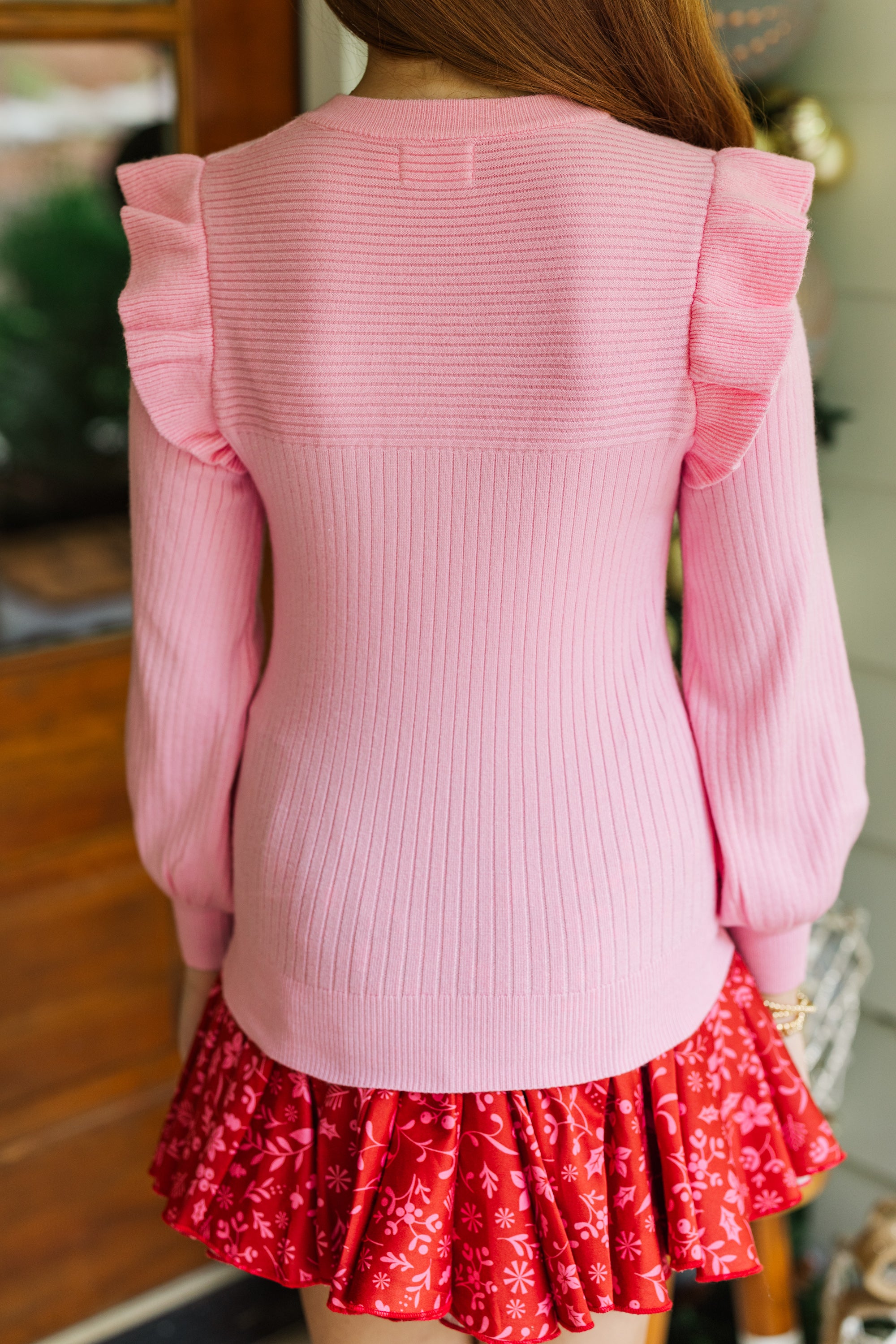Girls' Irresistible Pink Ruffled Sweater