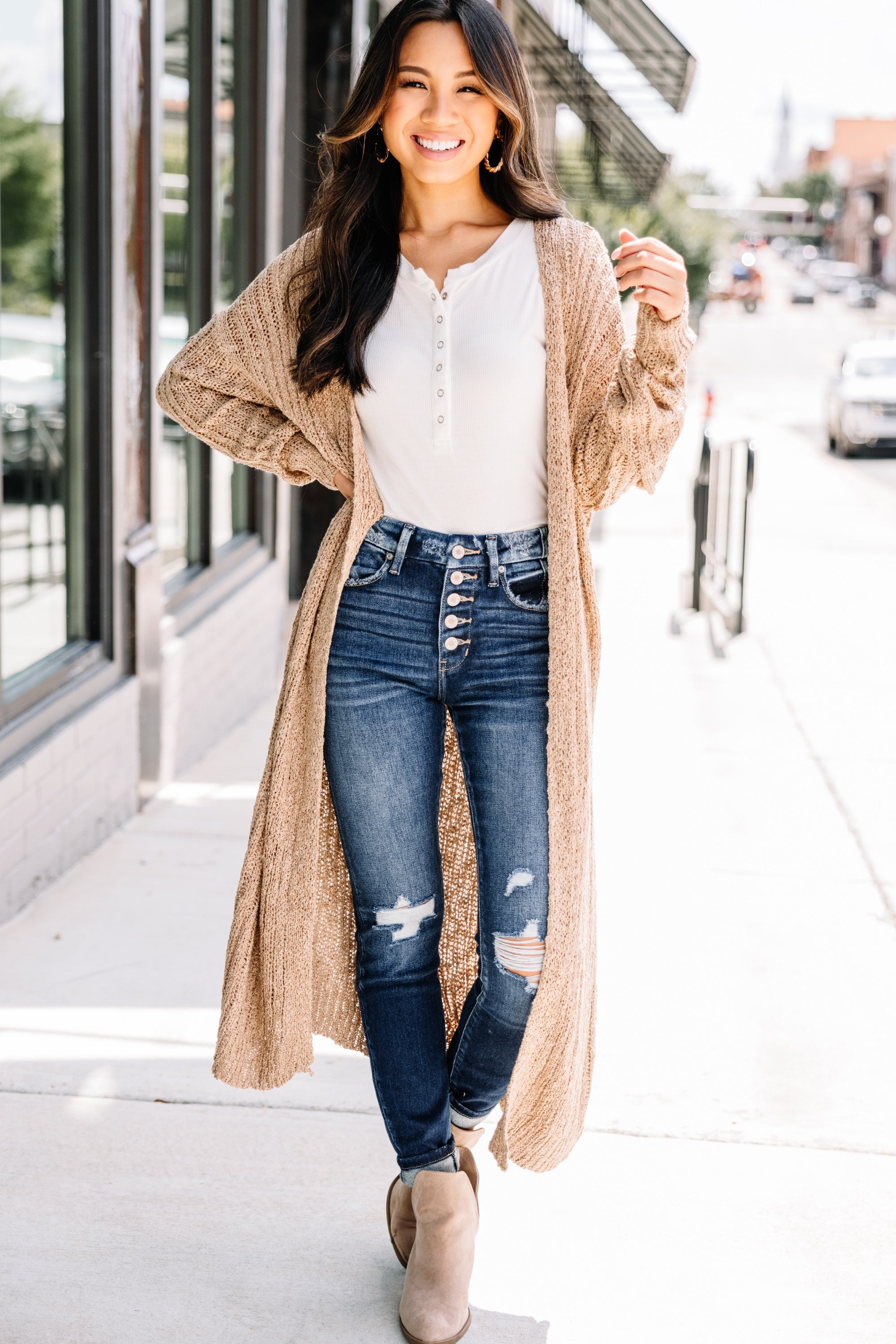 Irresistible Everyday Camel Brown Knit Cardigan