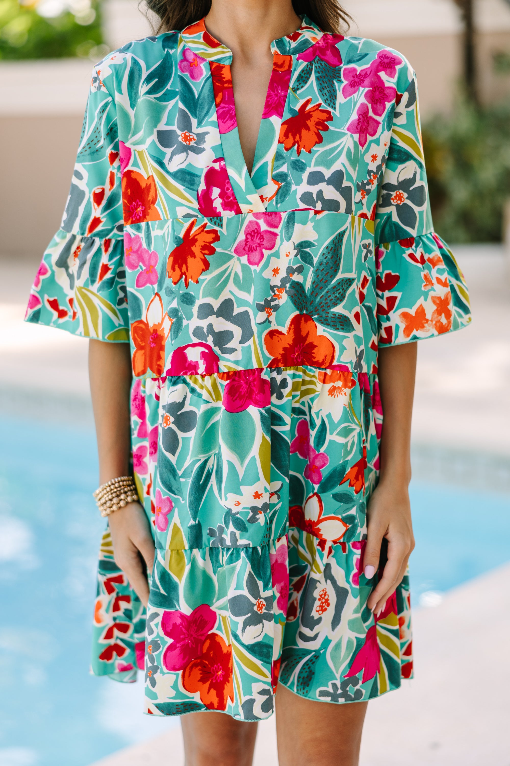 Enchanting Love - Jade Green Floral Dress