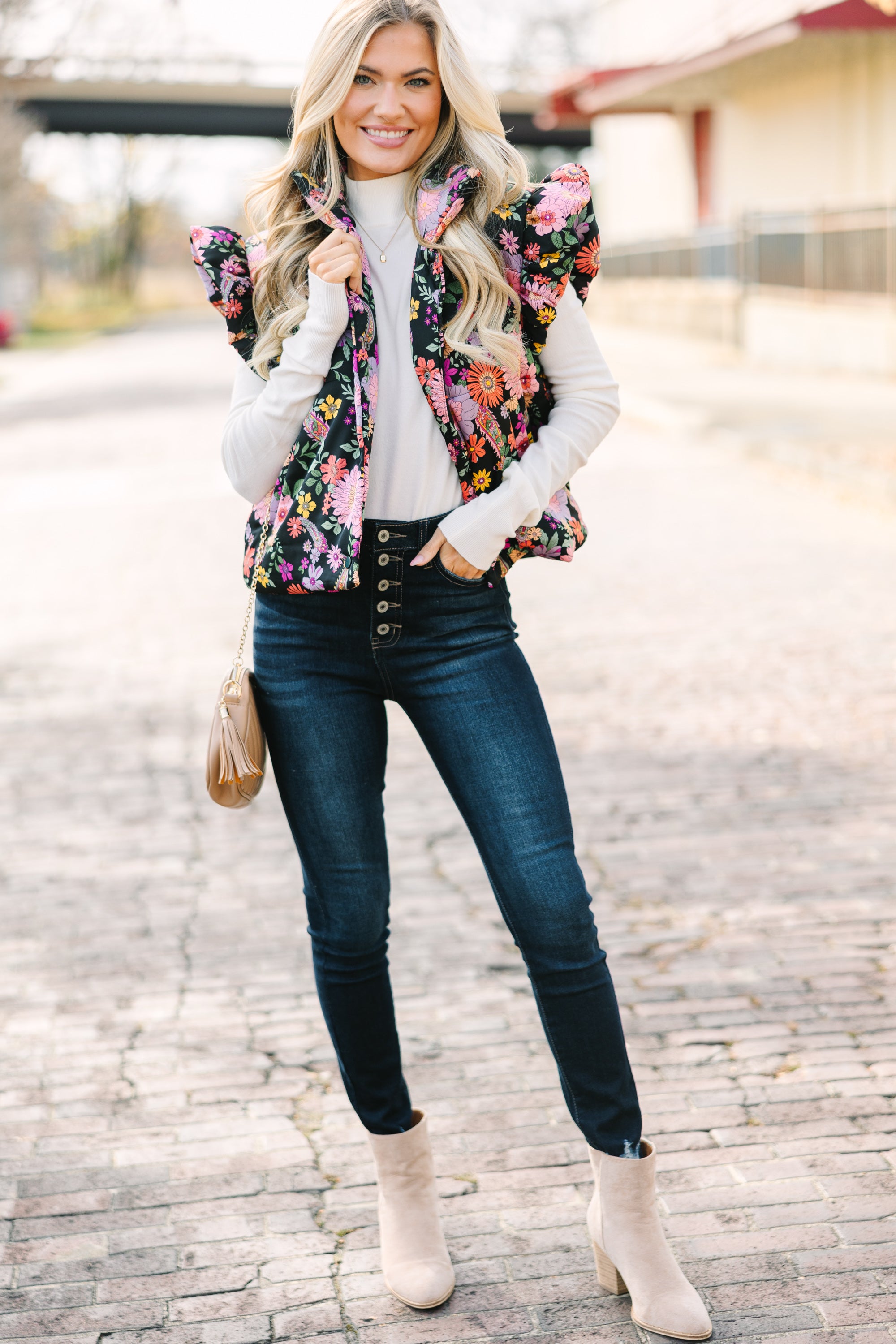 Be True To You: Enchanting Black Floral Vest