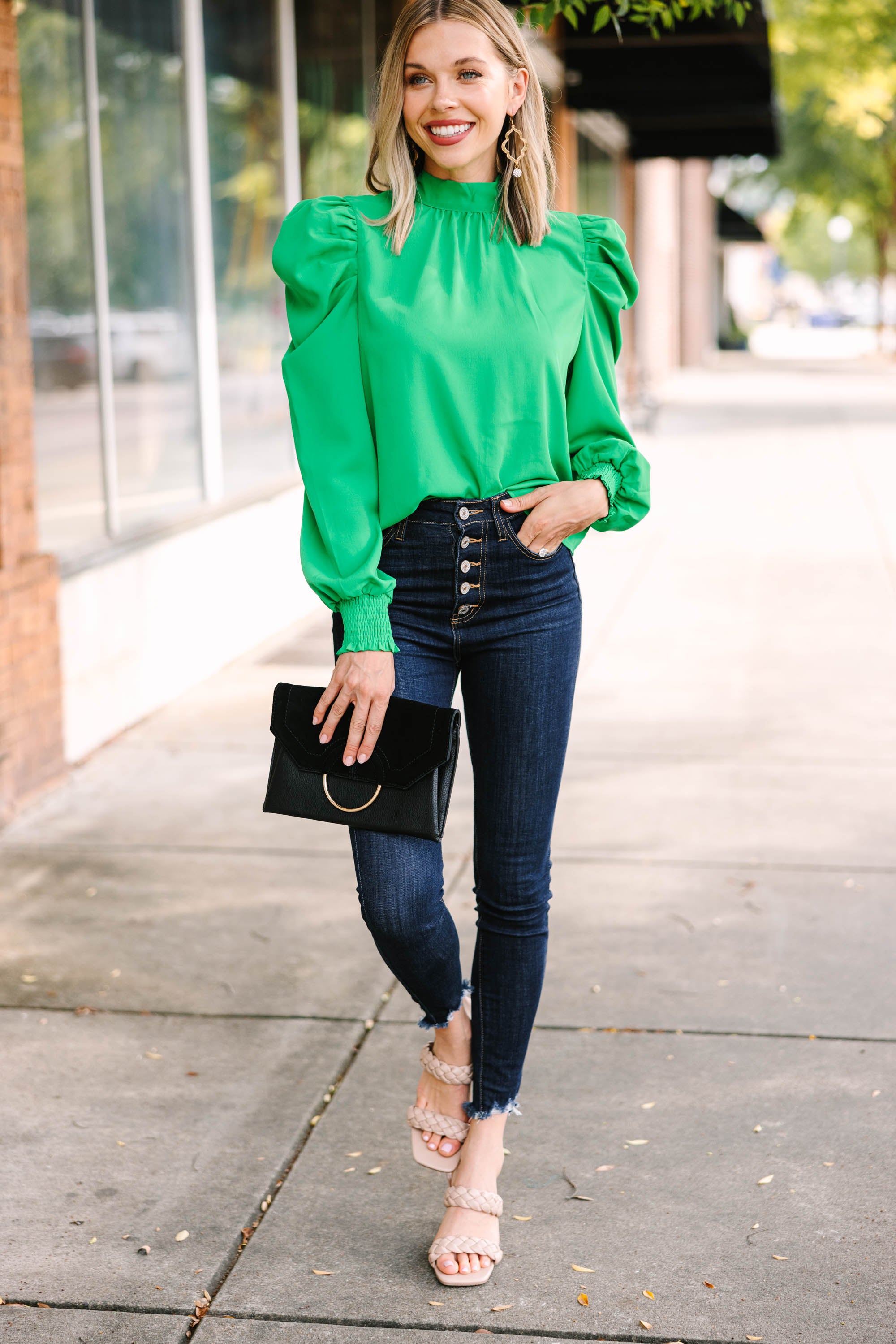 Be the Center of Attention with This Green Puff Sleeve Blouse
