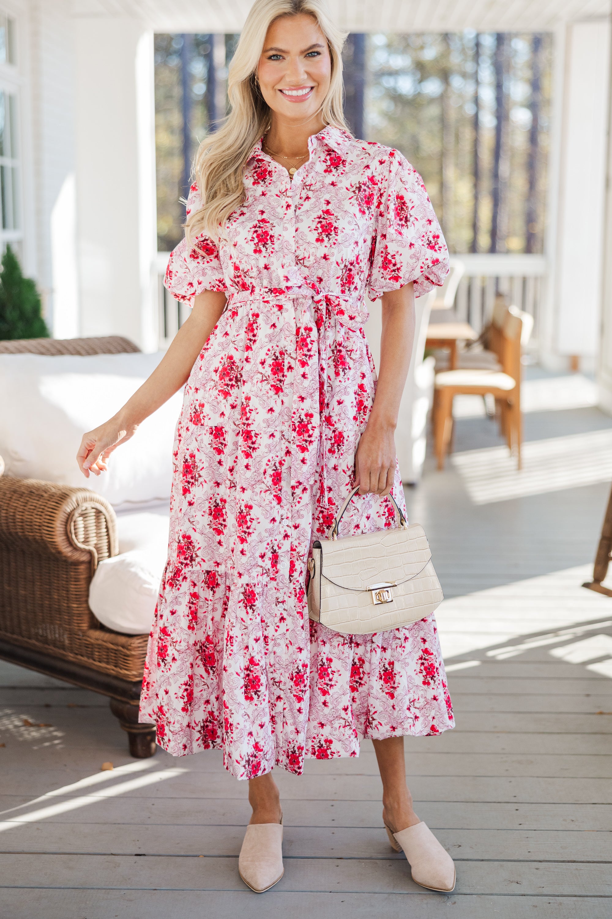 Gorgeous Red Floral Midi Dress - A Must-Have for Spring!