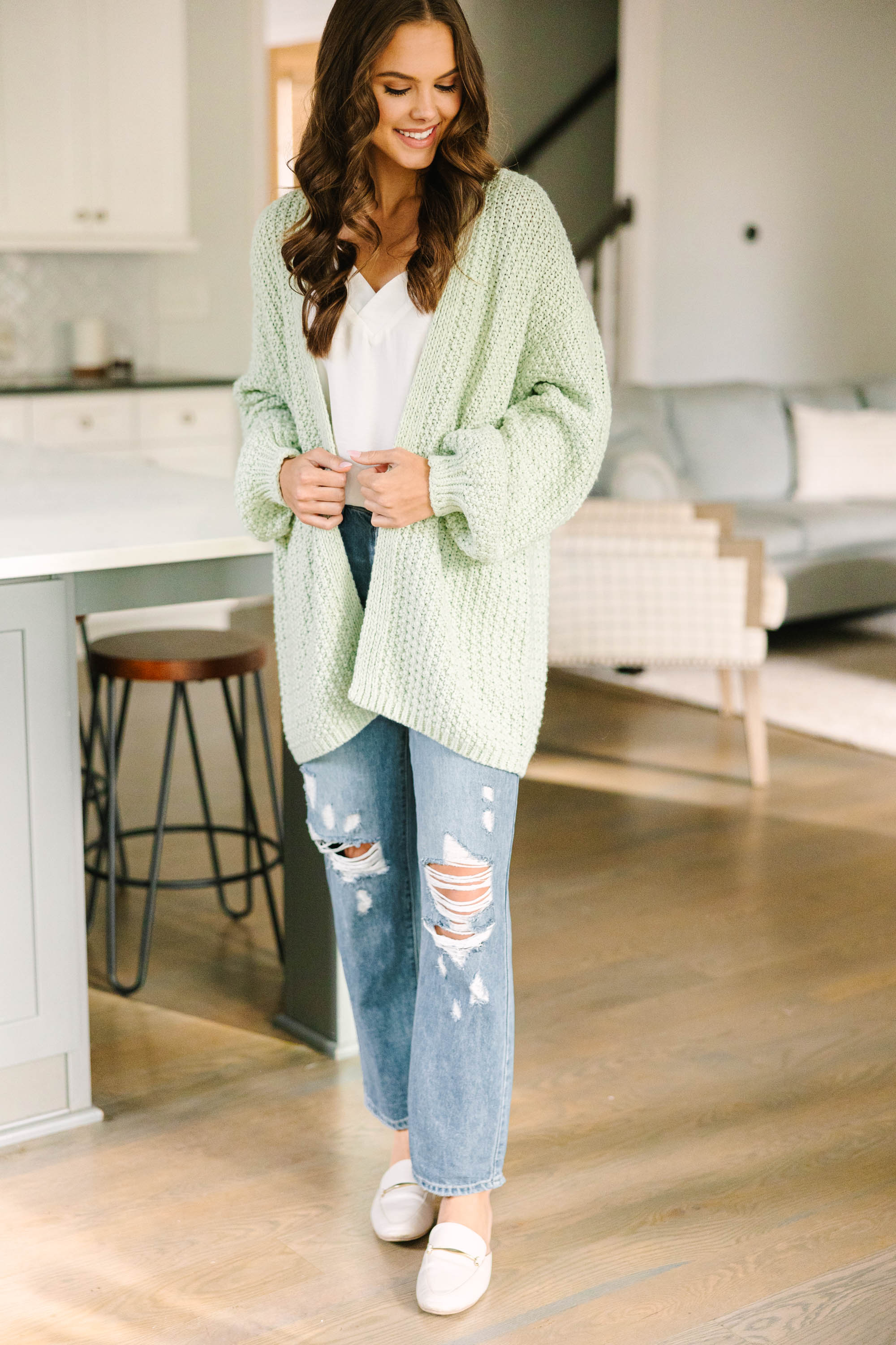 Embrace the Day with Our Sage Green Chunky Cardigan