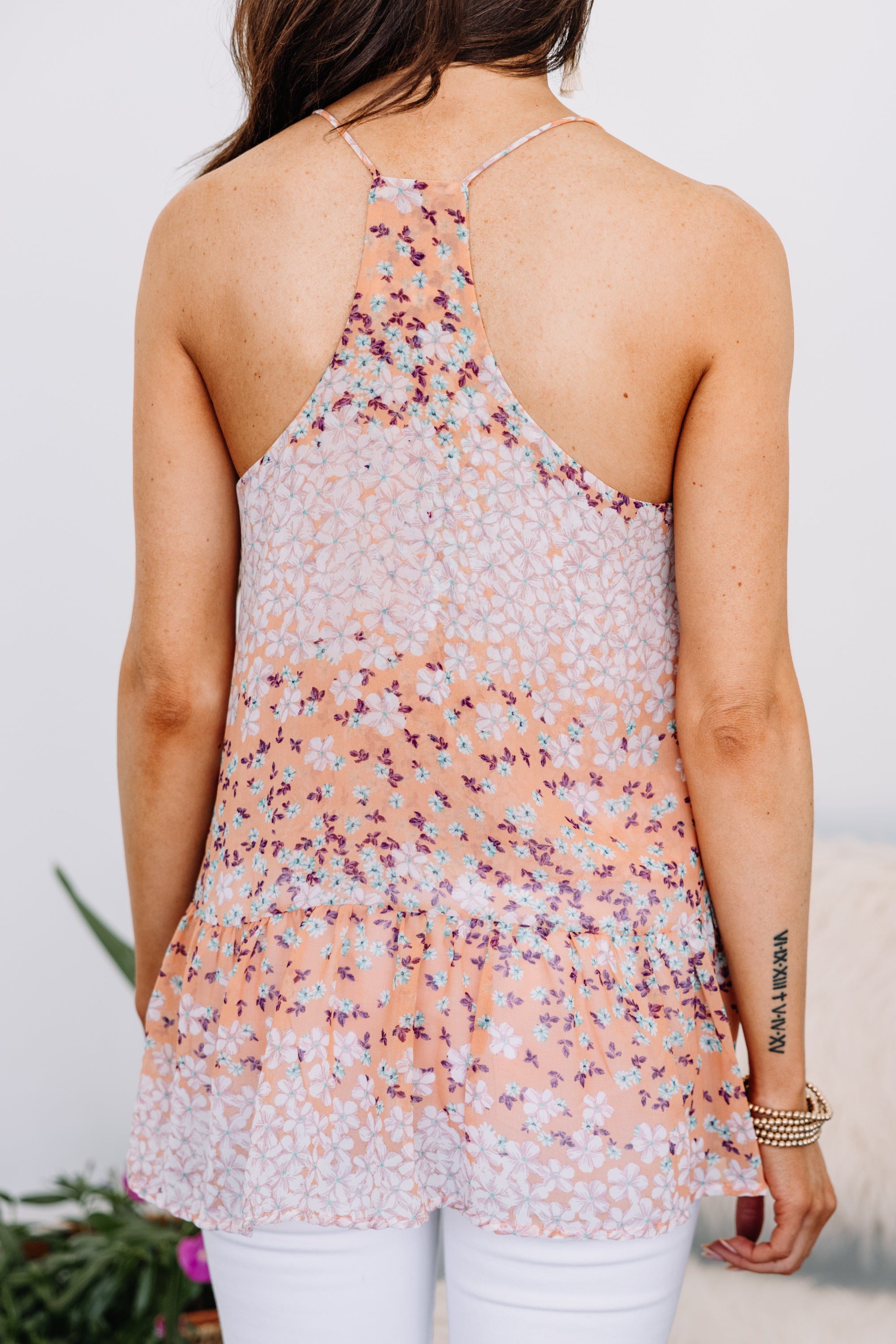 Blissful Escape: Paradise Blush Pink Ditsy Floral Tank