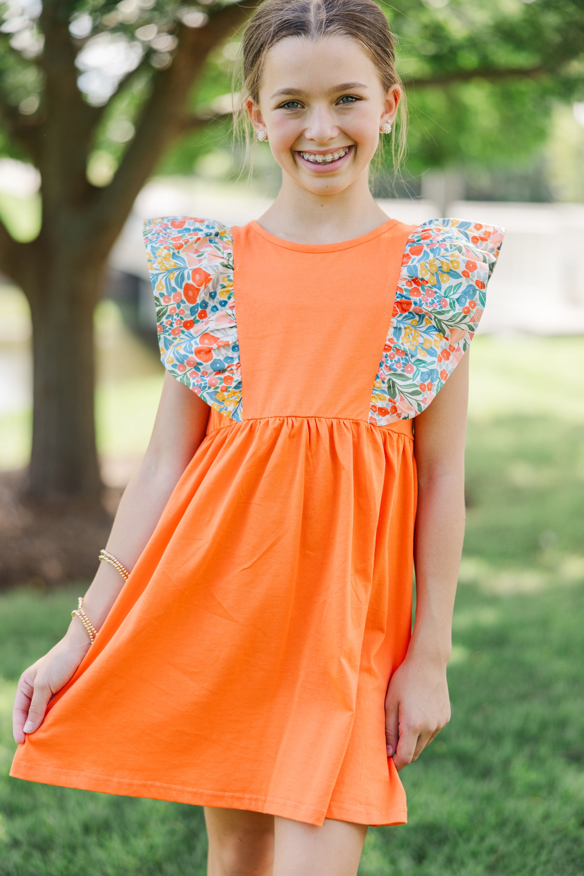 Girls' Orange Ruffled Quick - Learner Dress: A Must - Have!