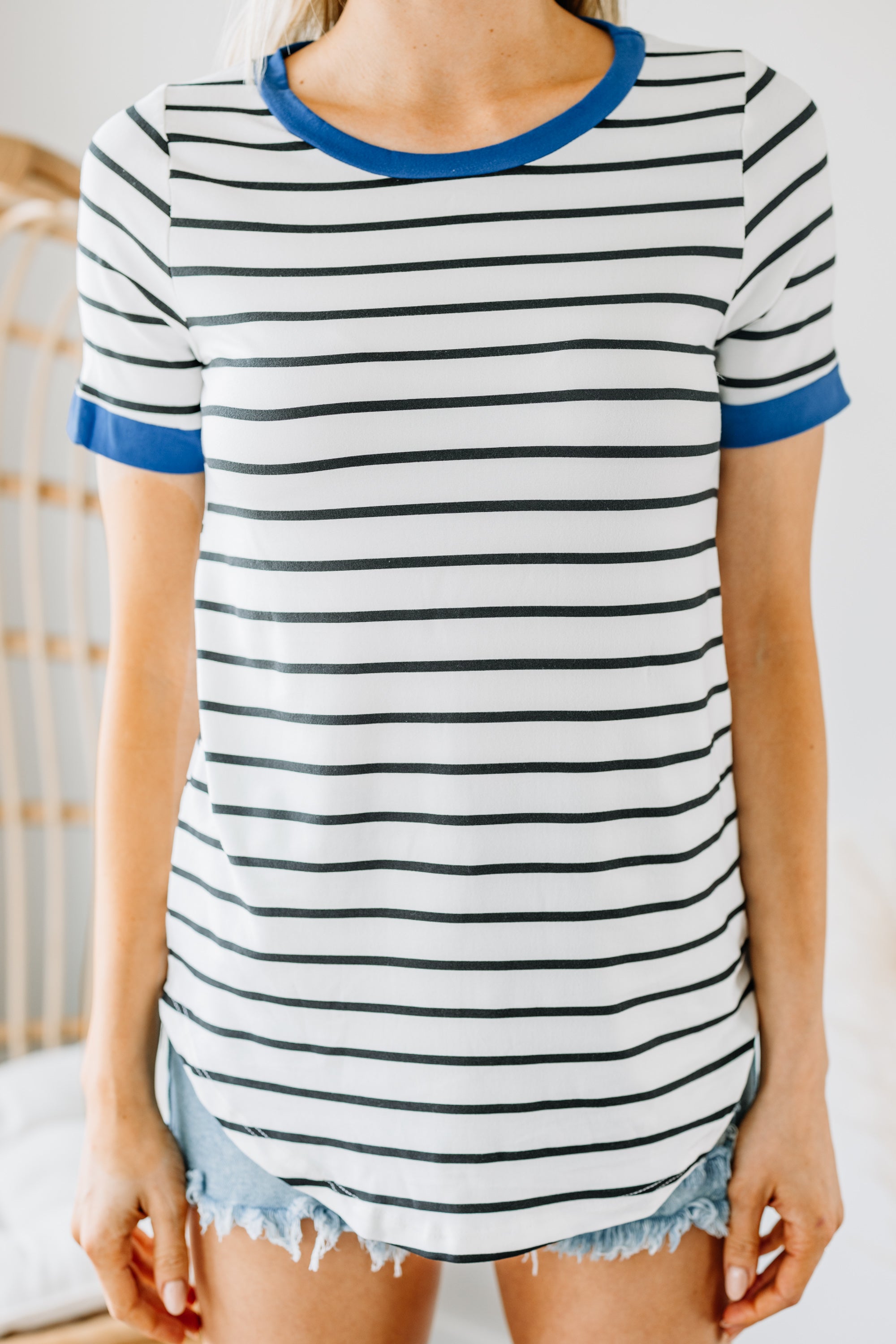 Gorgeous Royal Blue Trim Striped Top - A Spring/Summer Must-Have!