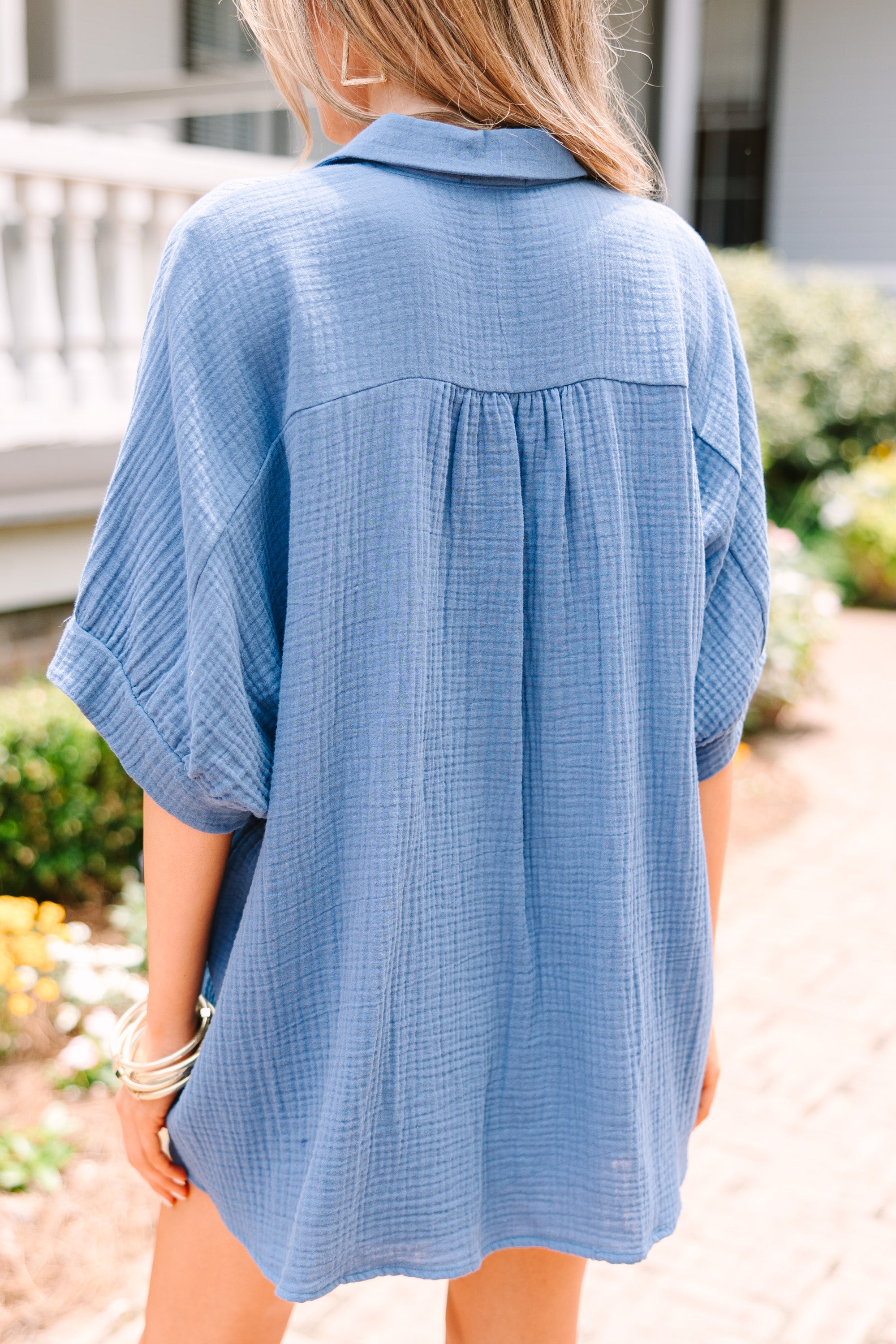 Summer Bliss Blue Button Down Top: Feel Your Best!