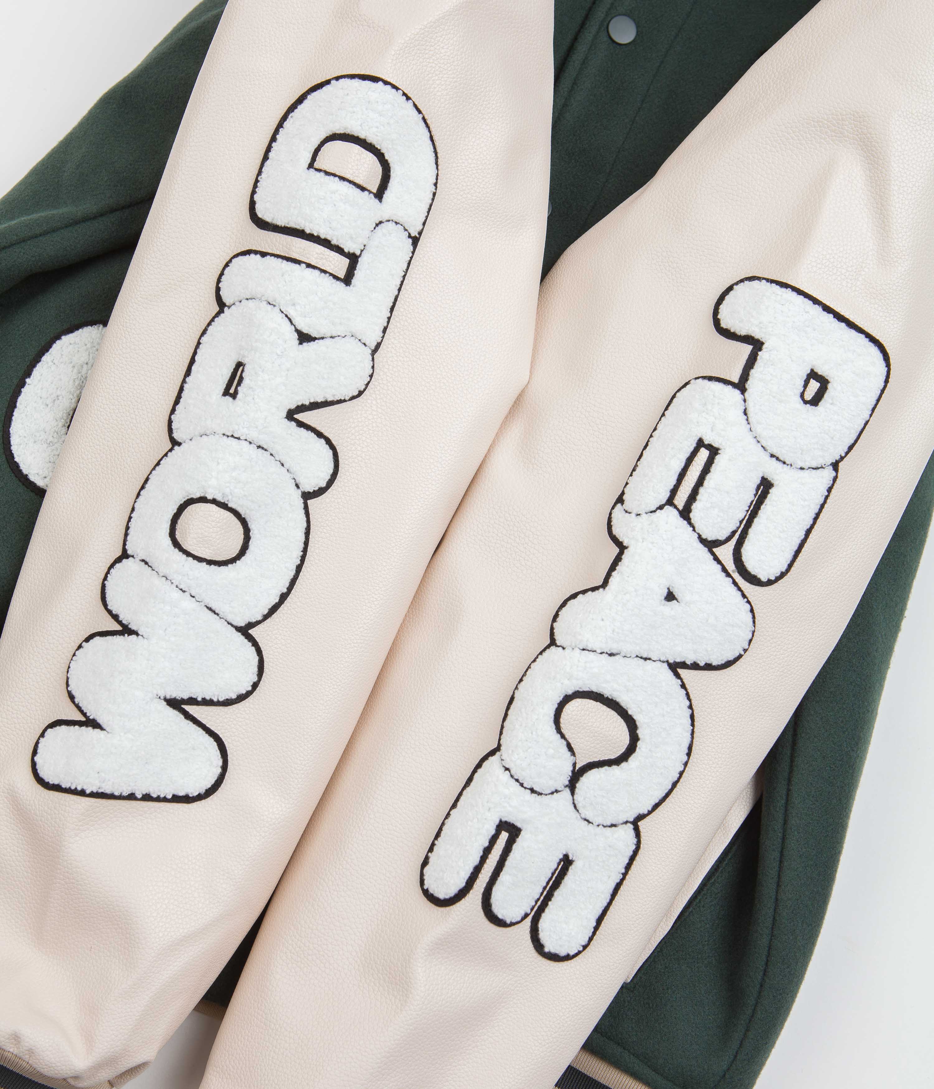 Butter Goods Forest Green World Peace Varsity Jacket - A Stylish Statement Piece