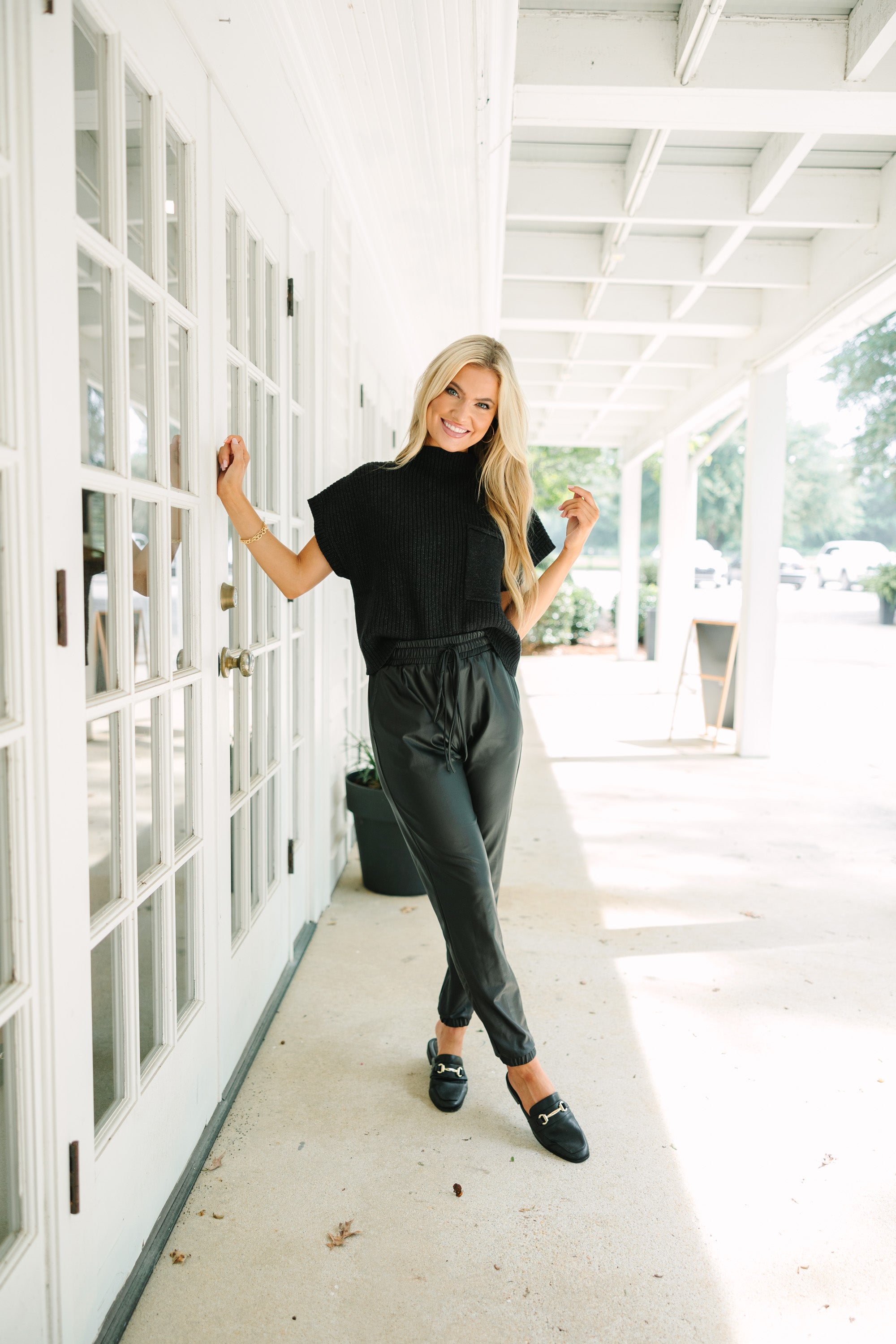 Love-Inspired Black Faux Leather Joggers