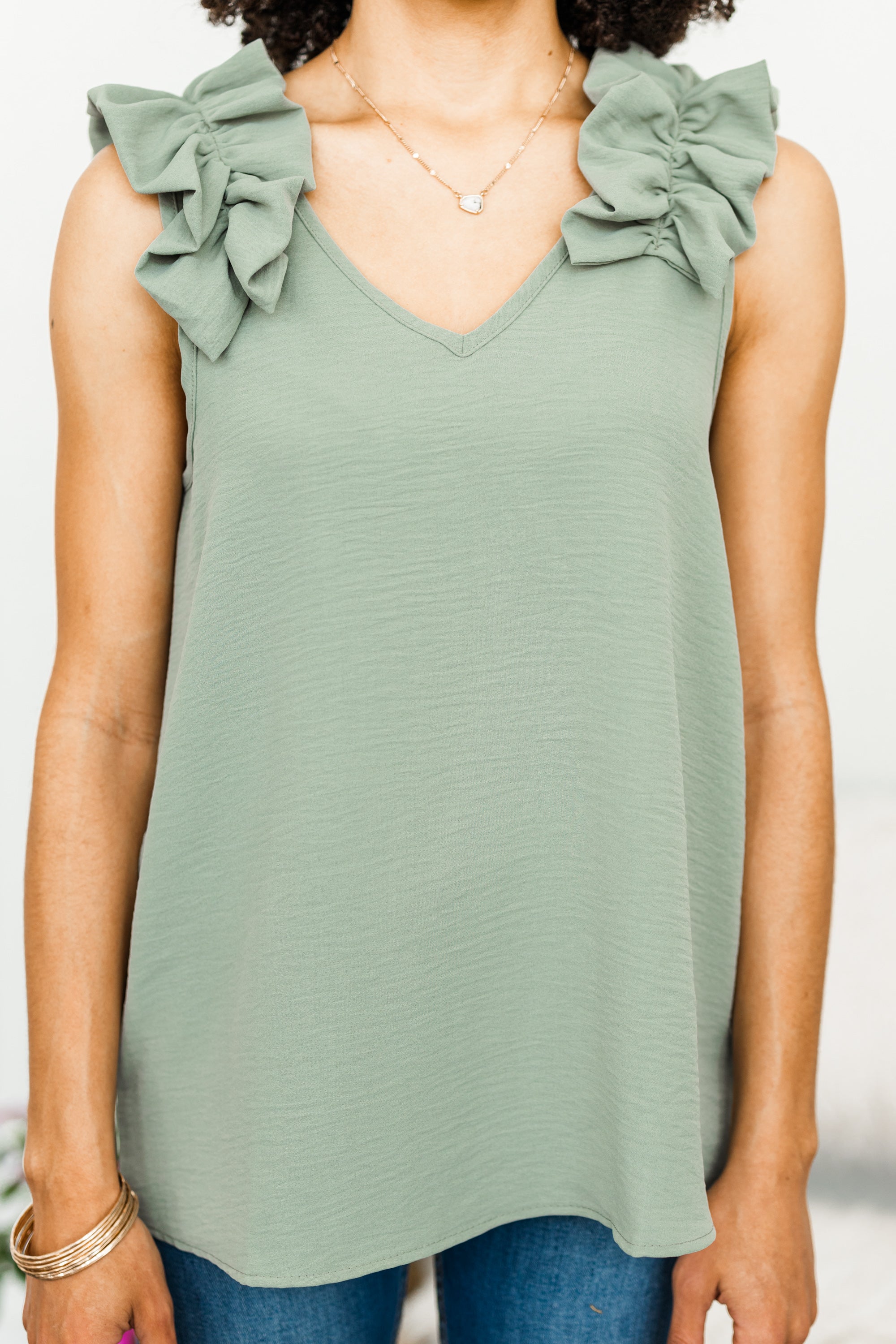 Joyful Happy Days Sage Green Ruffled Tank - Your Must - Have Fashion Piece