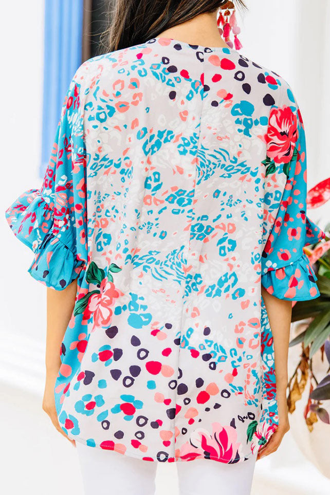 Be So Bold: Blue Mixed Print Fashion Top