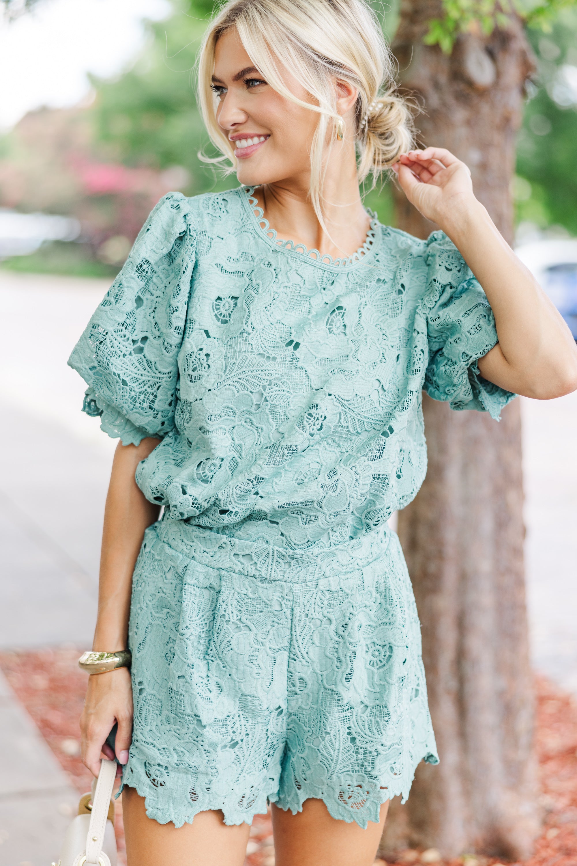 Irresistible Dusty Mint Lace Blouse - A Must-Have!
