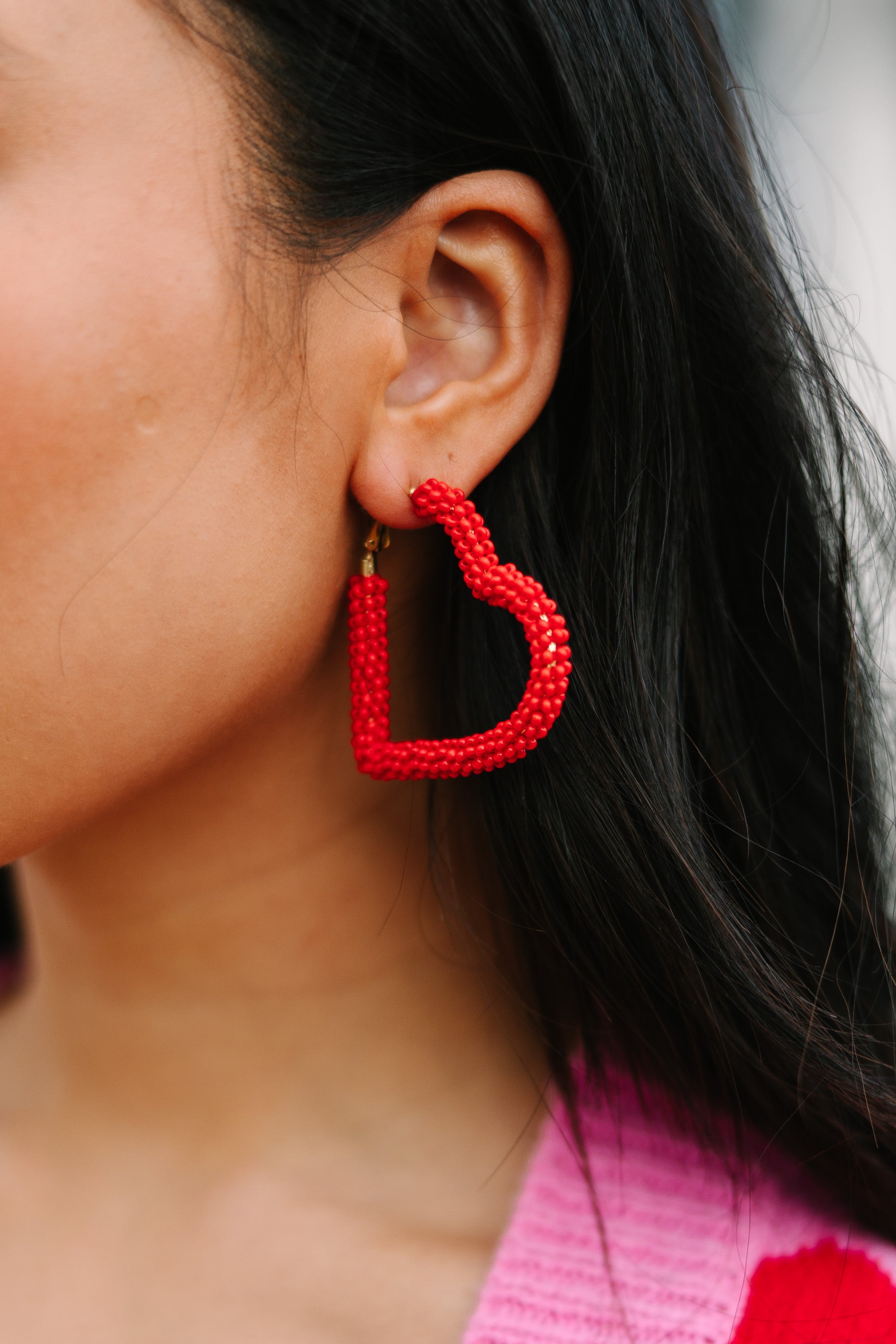 Enchanting All My Heart Red Beaded Earrings