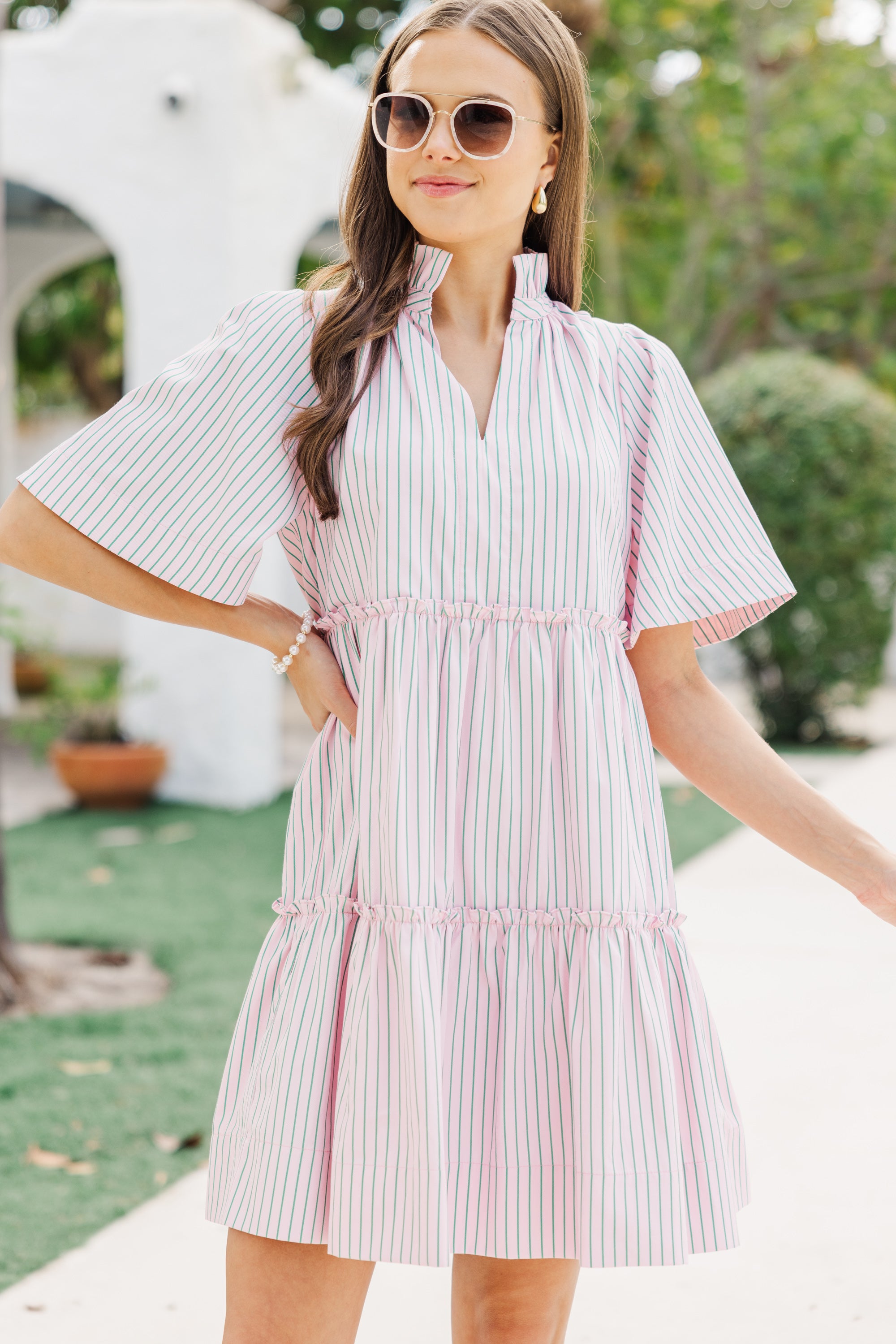 Gorgeous Pink/Green Striped Babydoll Dress for Your Best Look