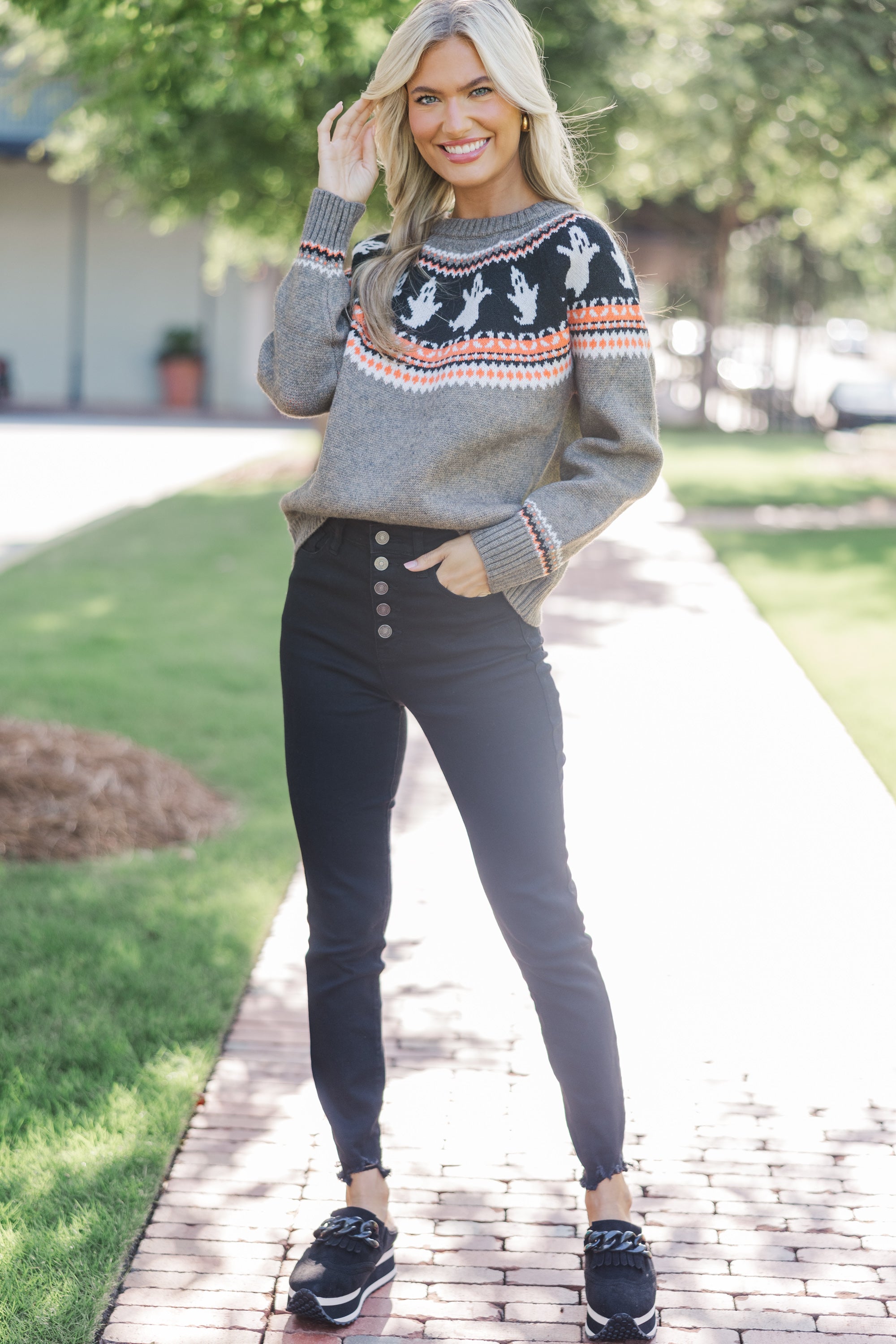 Enchanting Hallows' Eve Taupe Brown Halloween Sweater
