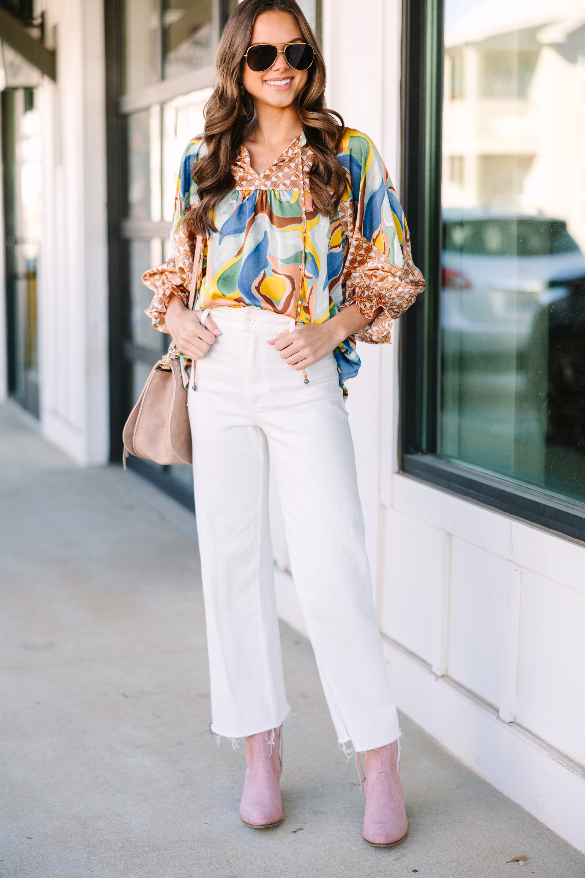 Alluring All-In-A-Day Brown Abstract Blouse
